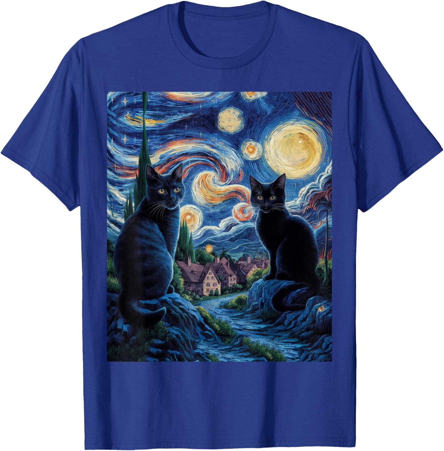 Cats Starry Night Van Gogh, For Cat Lover Cat Mom Cat Dad T-Shirt - T-Shirt | Royal