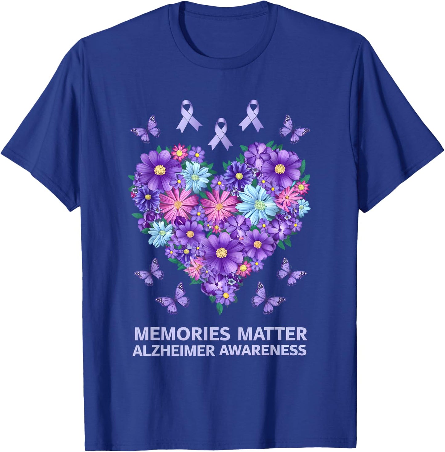 Alzheimer Awareness Purple Flower T-Shirt - T-Shirt | Royal