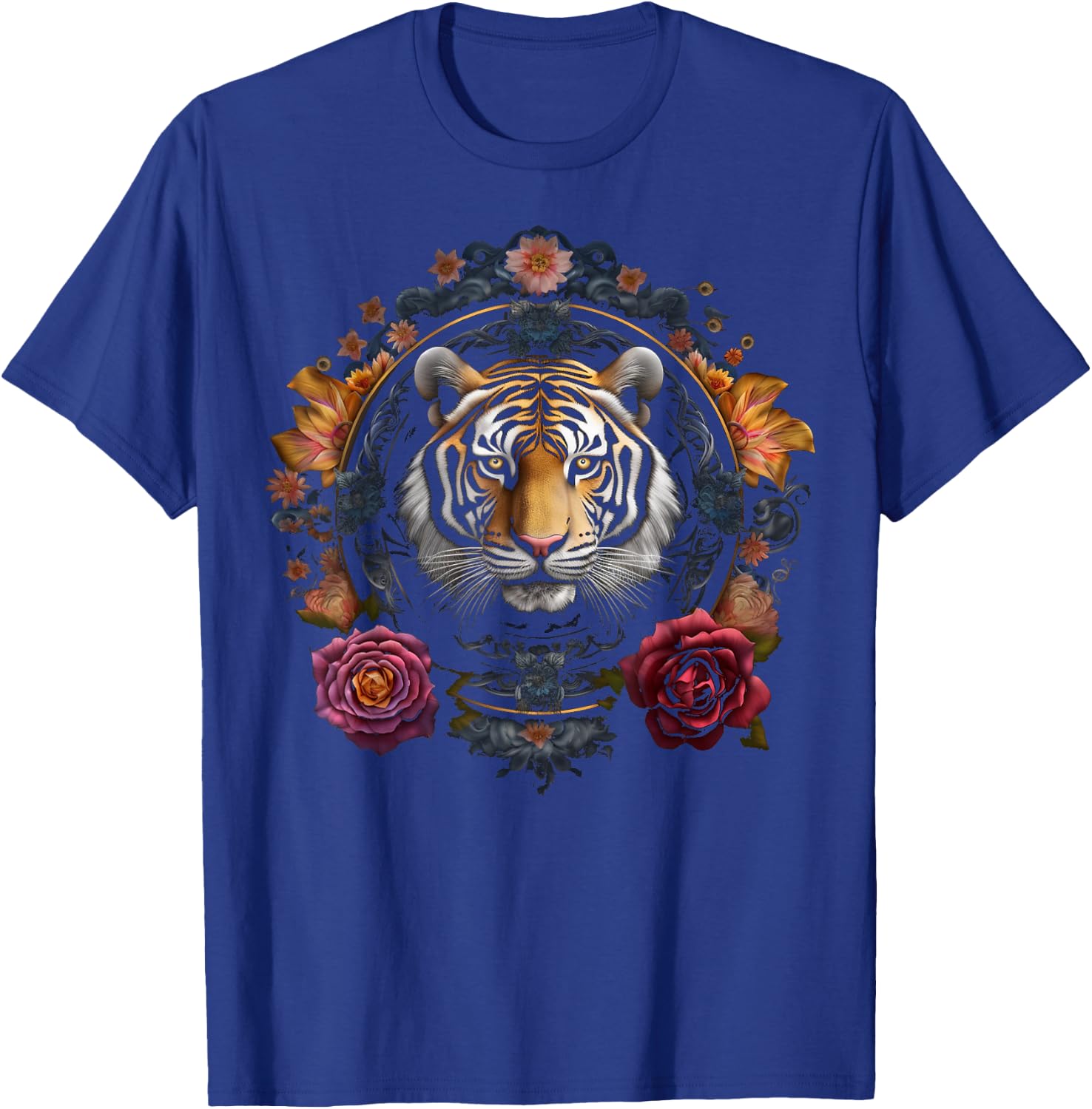 Tiger Artwork Flowers - Animal Art Tiger T-Shirt - T-Shirt | Royal