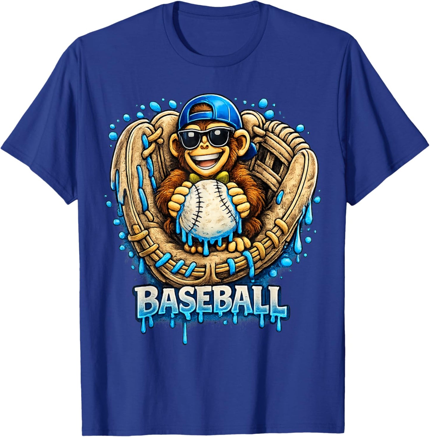 Monkey Funny Animals Baseball Ice Cream Drip Cool T-Shirt - T-Shirt | Royal