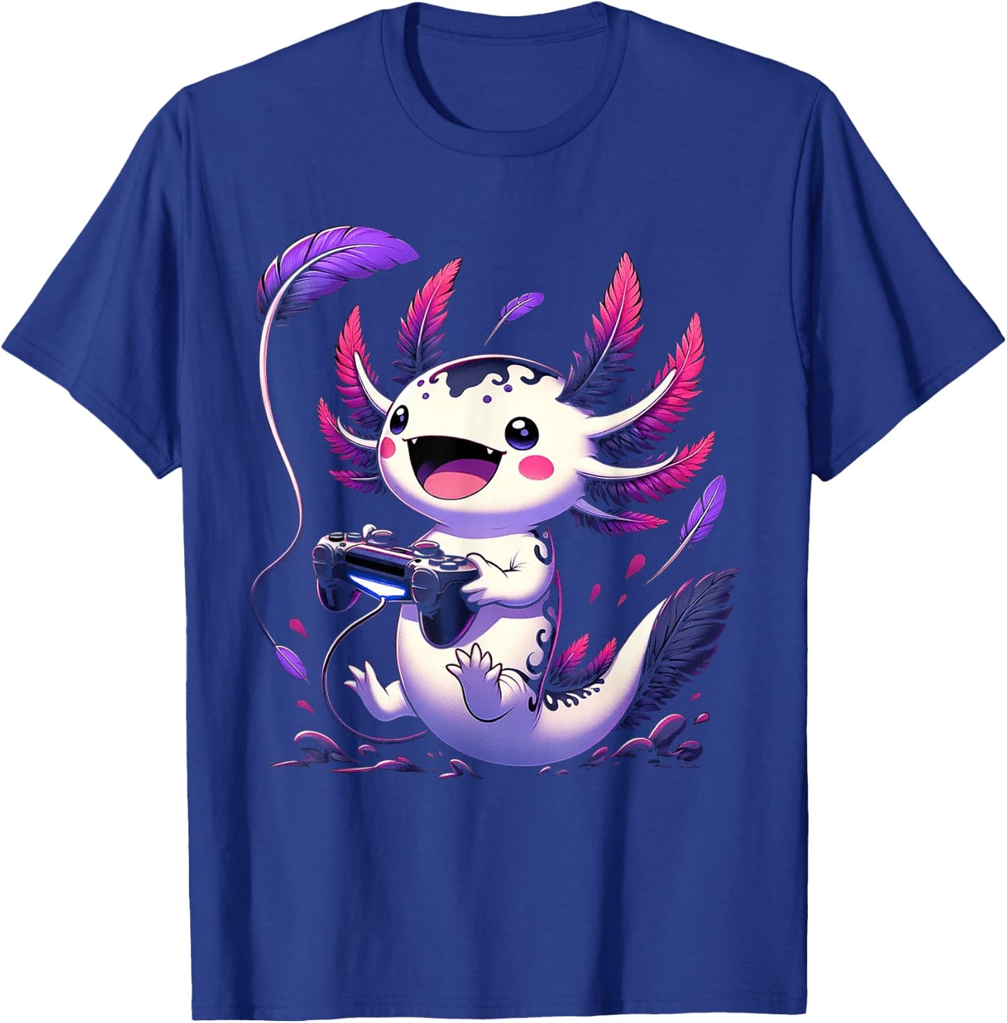 Cute Axolotl Playing Console Video Games Axolotl Gaming T-Shirt - T-Shirt | Royal