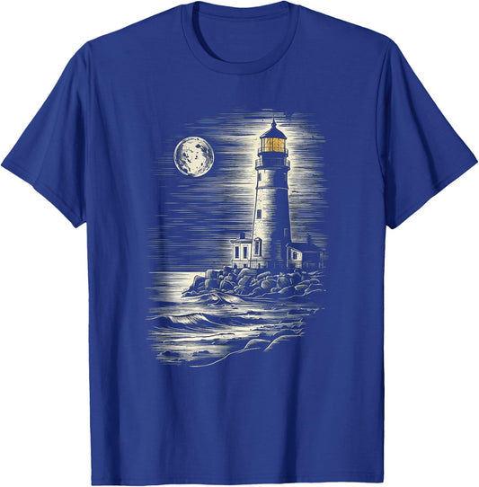 Full Moon Lighthouse Nautical T-Shirt - T-Shirt | Royal