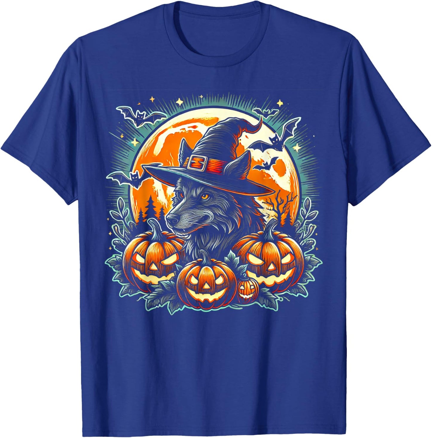 Wolf Witch Halloween - Spooky Pumpkin Art T-Shirt - T-Shirt | Royal