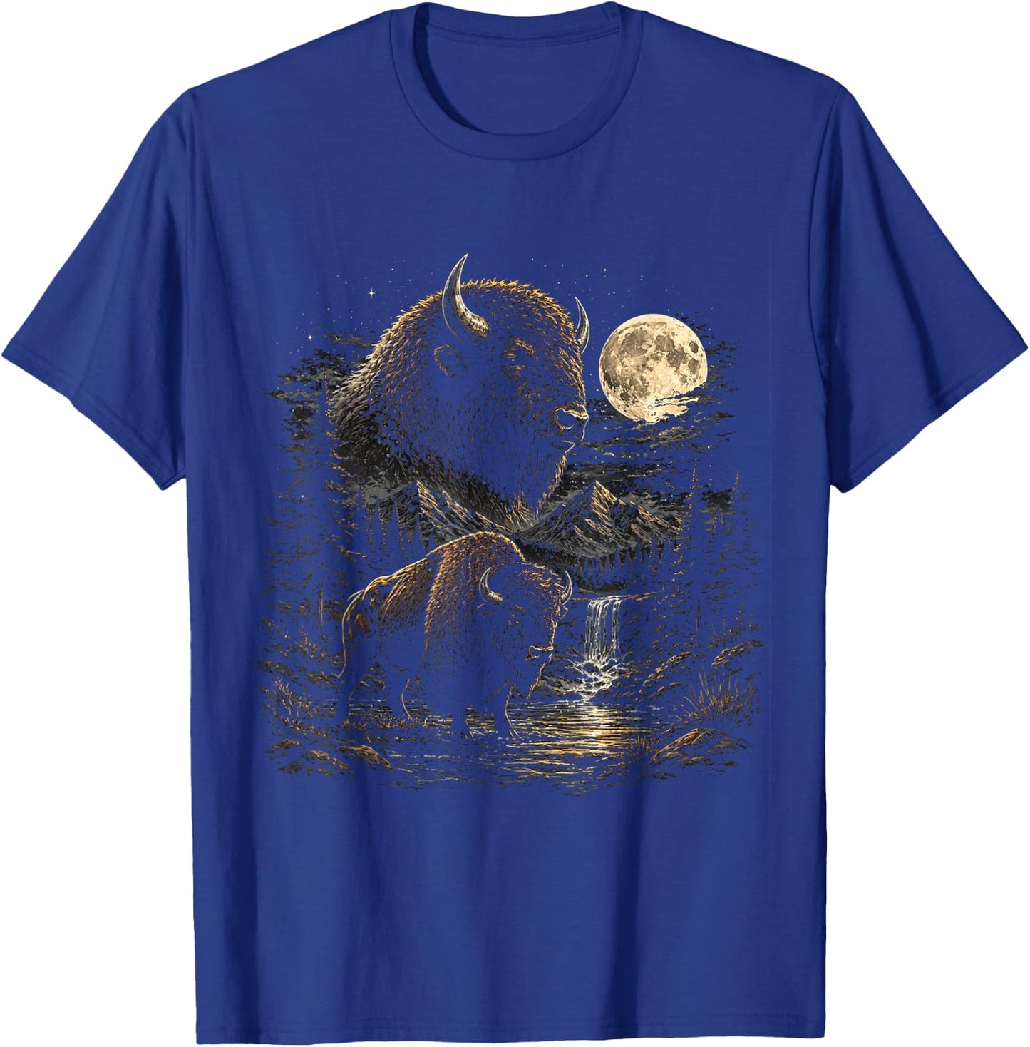 Vintage 90s American Bison Moon Wildlife Nature T-Shirt - T-Shirt | Royal