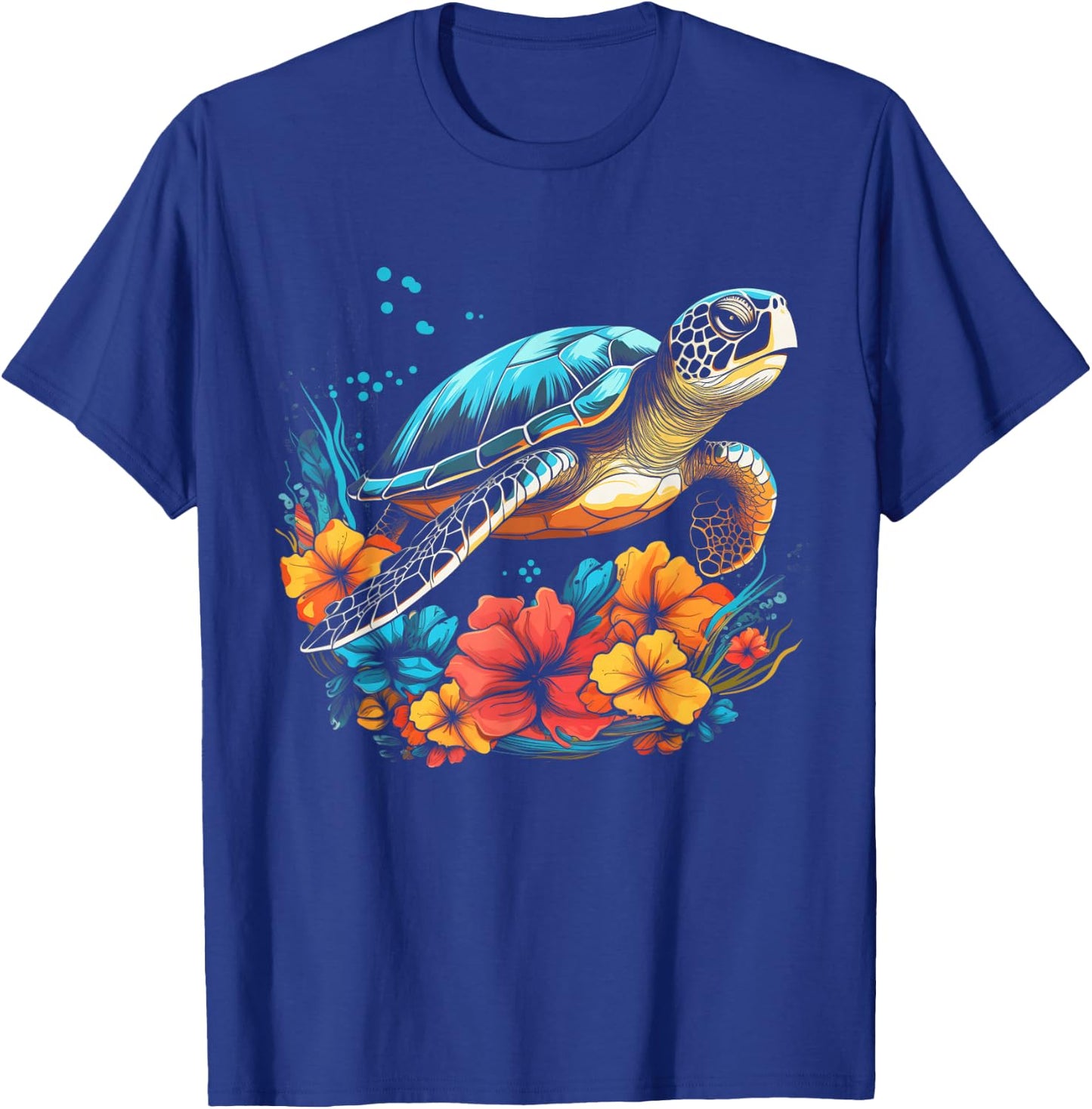 Sea Turtle Hawaiian Flowers Hawaii Diver T-Shirt - T-Shirt | Royal