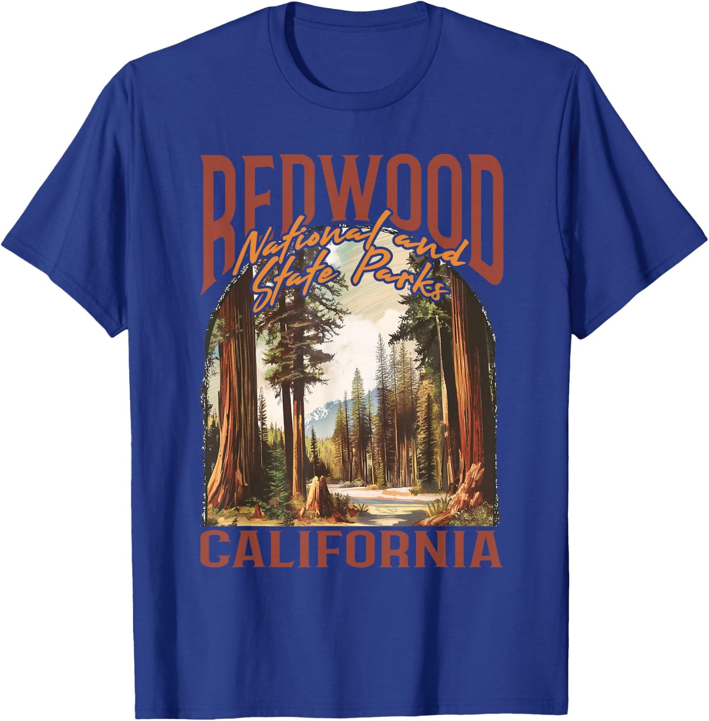 Redwood USA National Park Vintage California Outdoors Retro T-Shirt - T-Shirt | Royal