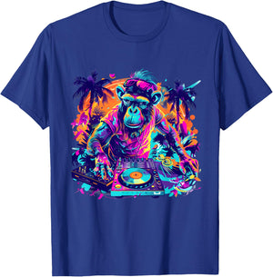 DJ Monkey Techno House Beatmaker EDM Turntable DJ Monkey T-Shirt - T-Shirt | Royal