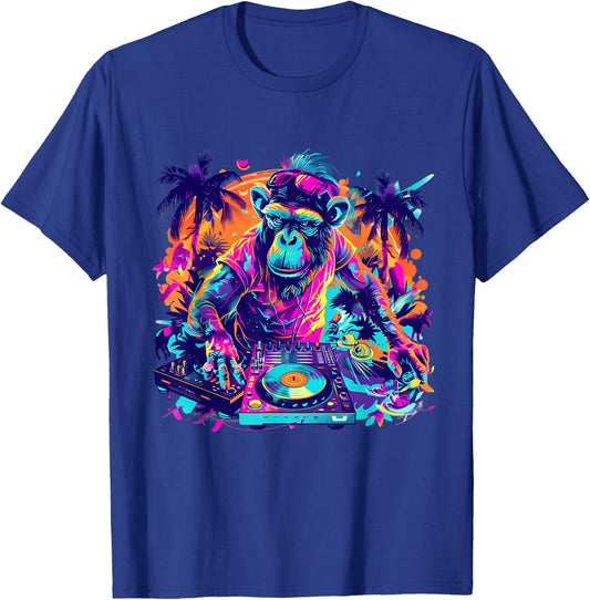 DJ Monkey Techno House Beatmaker EDM Turntable DJ Monkey T-Shirt - T-Shirt | Royal