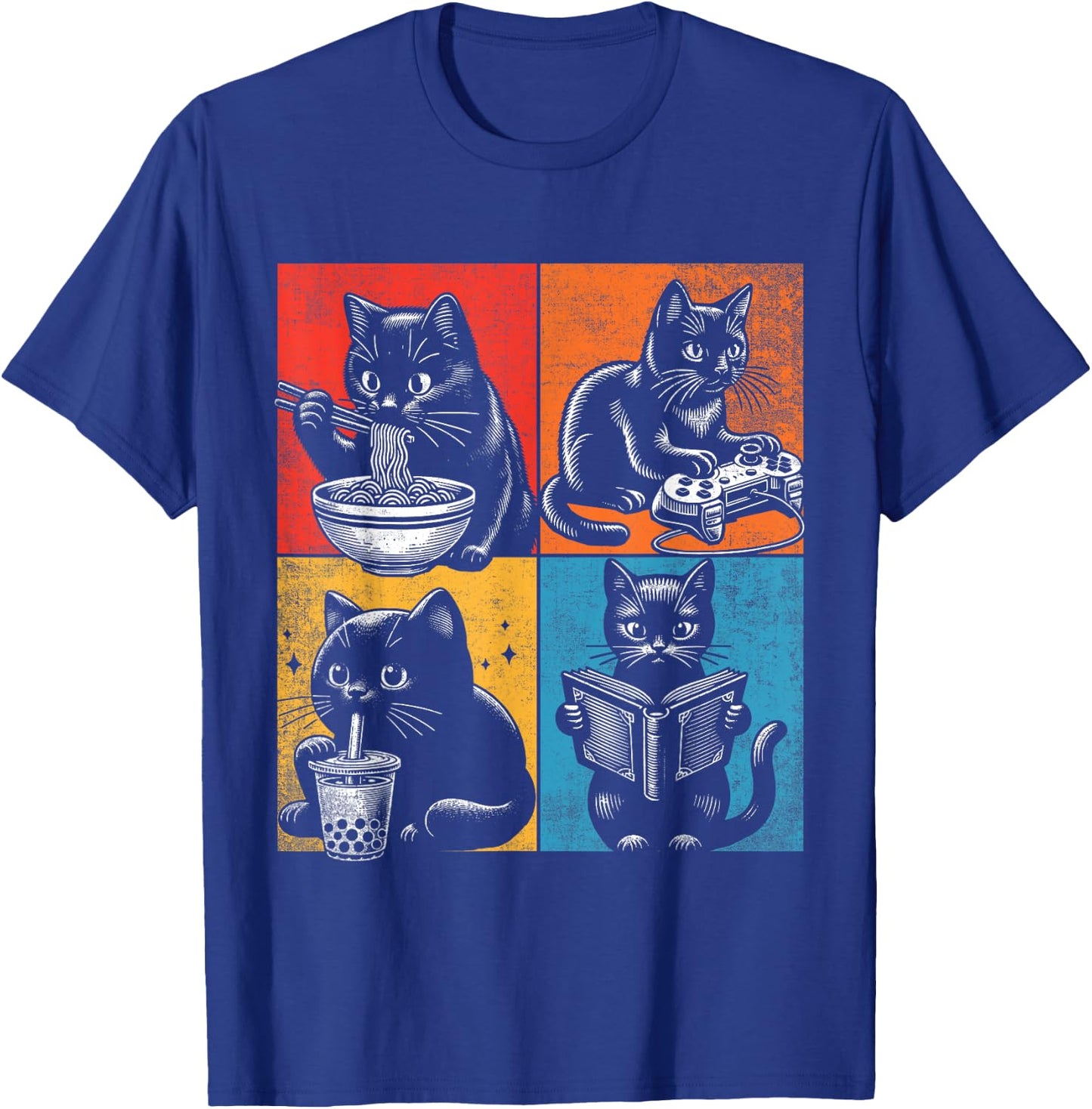 Funny Cat Ramen Boba Gaming And Reading Books Lover. Anime T-Shirt - T-Shirt | Royal