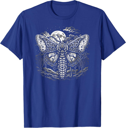 Moth And Moon Night Sky Folkloric Wiccan Nature Goth T-Shirt - T-Shirt | Royal