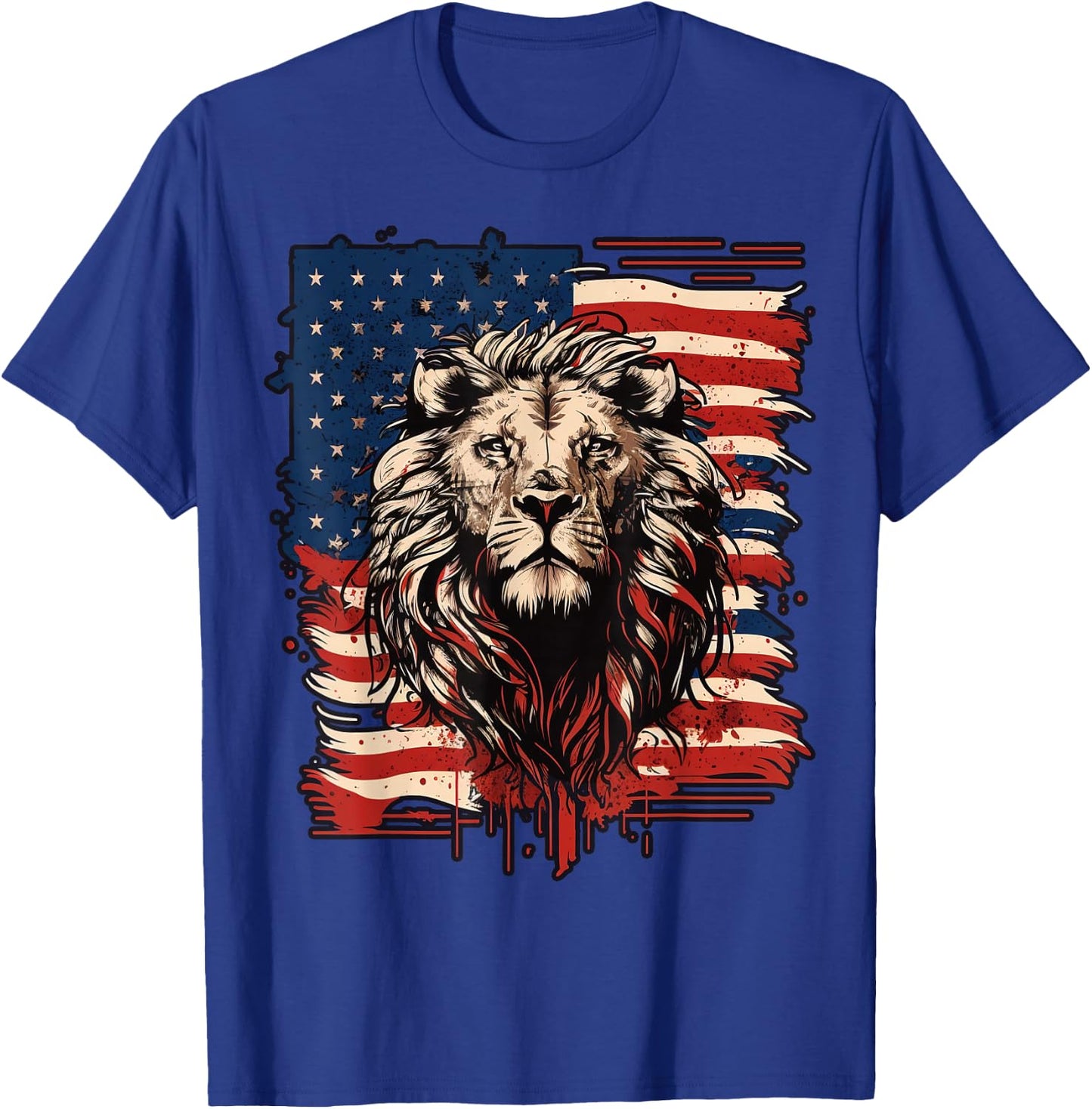 USA 4th Of July Lion on Patriotic American Lion Women Kids Men T-Shirt - T-Shirt | Royal