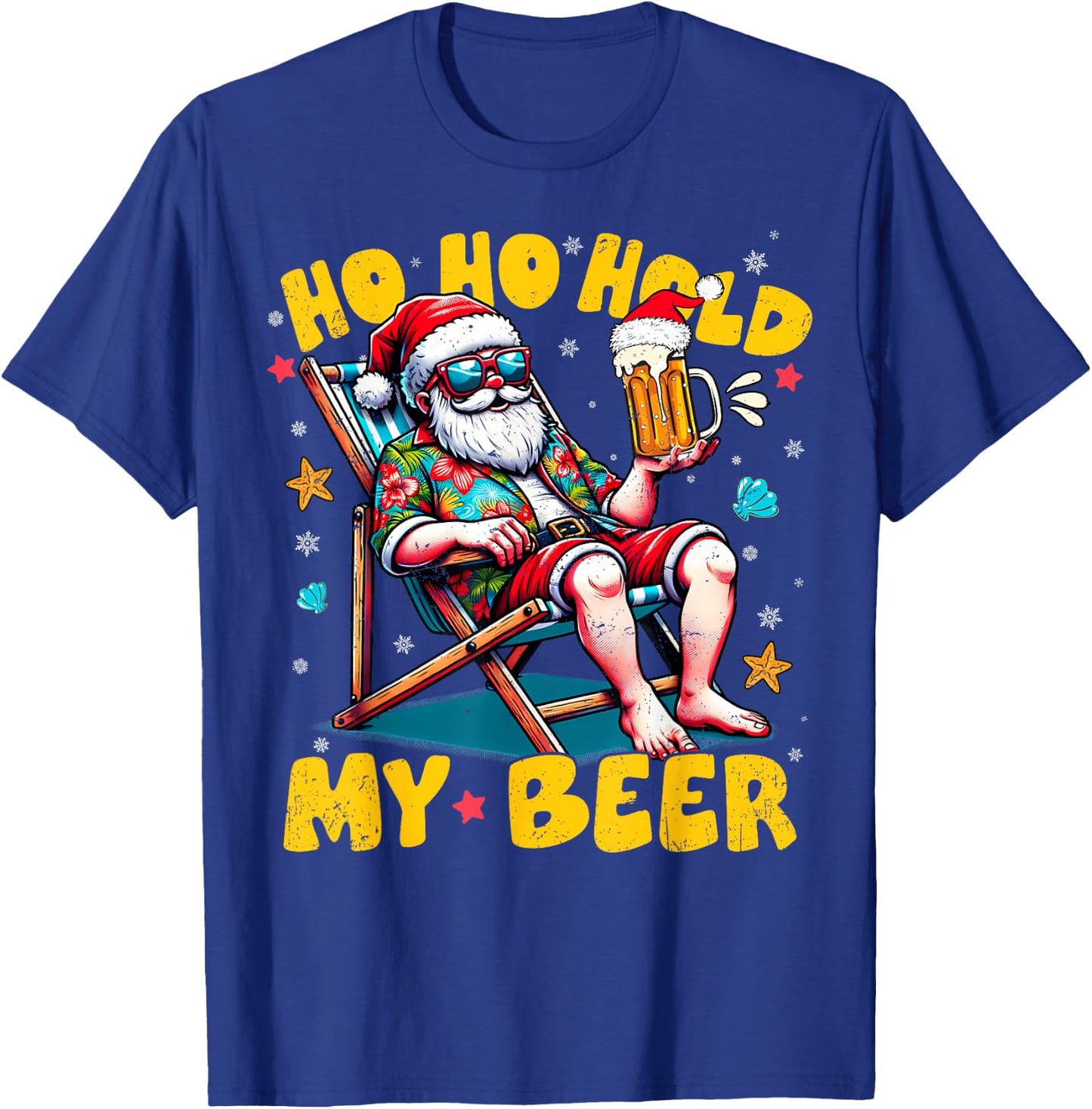 Christmas In July Beach Summer Santa Ho Ho Hold My Beer Men Women T-Shirt - T-Shirt | Royal