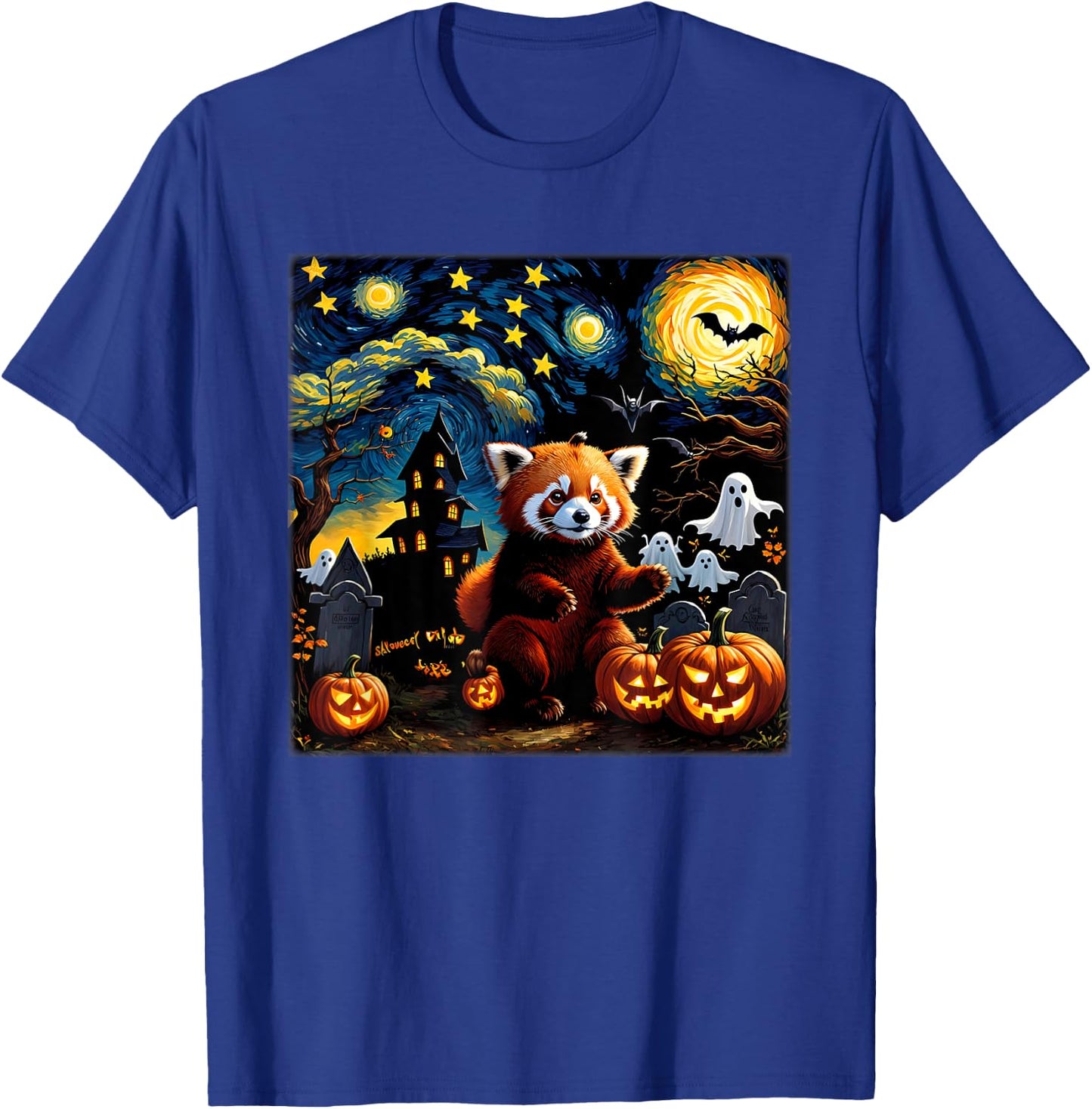 Spooky Halloween Red Panda Starry Night T-Shirt - T-Shirt | Royal