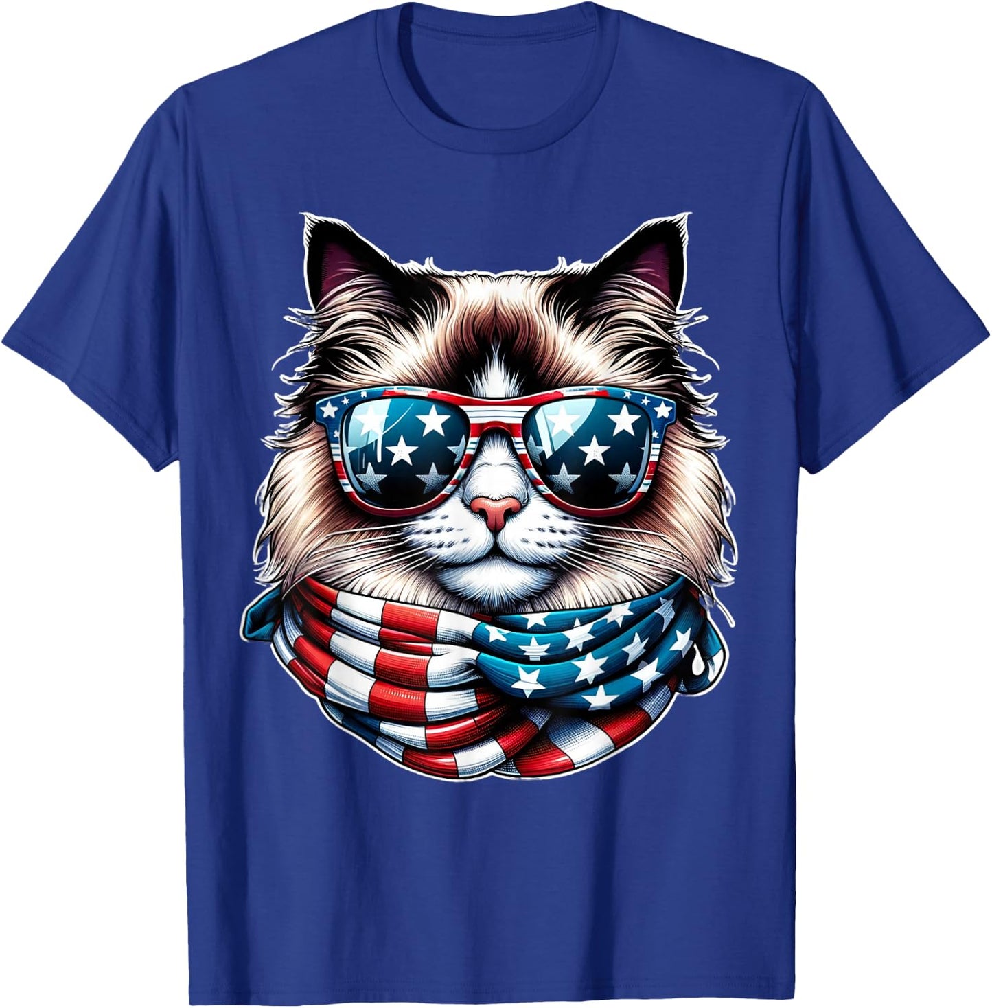 Ragdoll Cat American Flag USA Patriotic Cat 4th of July T-Shirt - T-Shirt | Royal