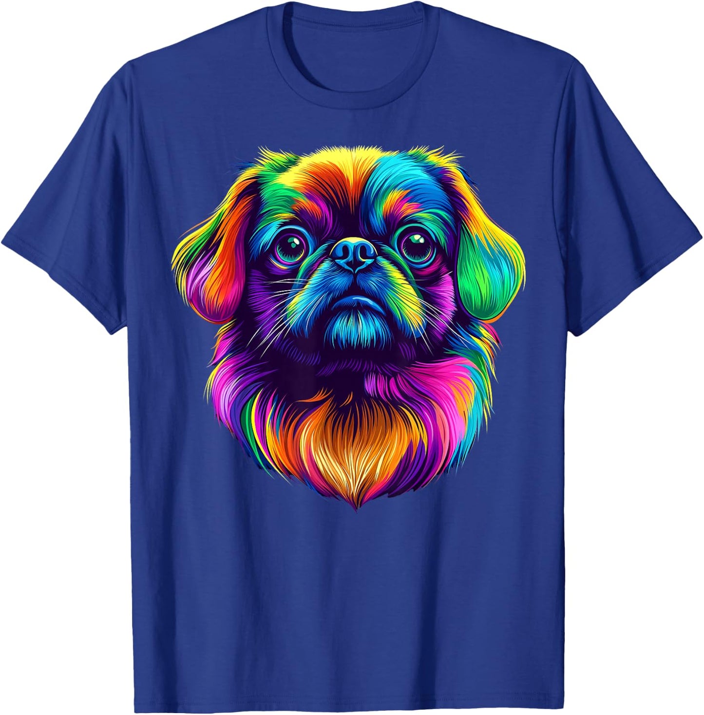 Colorful Pekingese Dog Face Cute Puppy Lover Men Women Black T-Shirt - T-Shirt | Royal