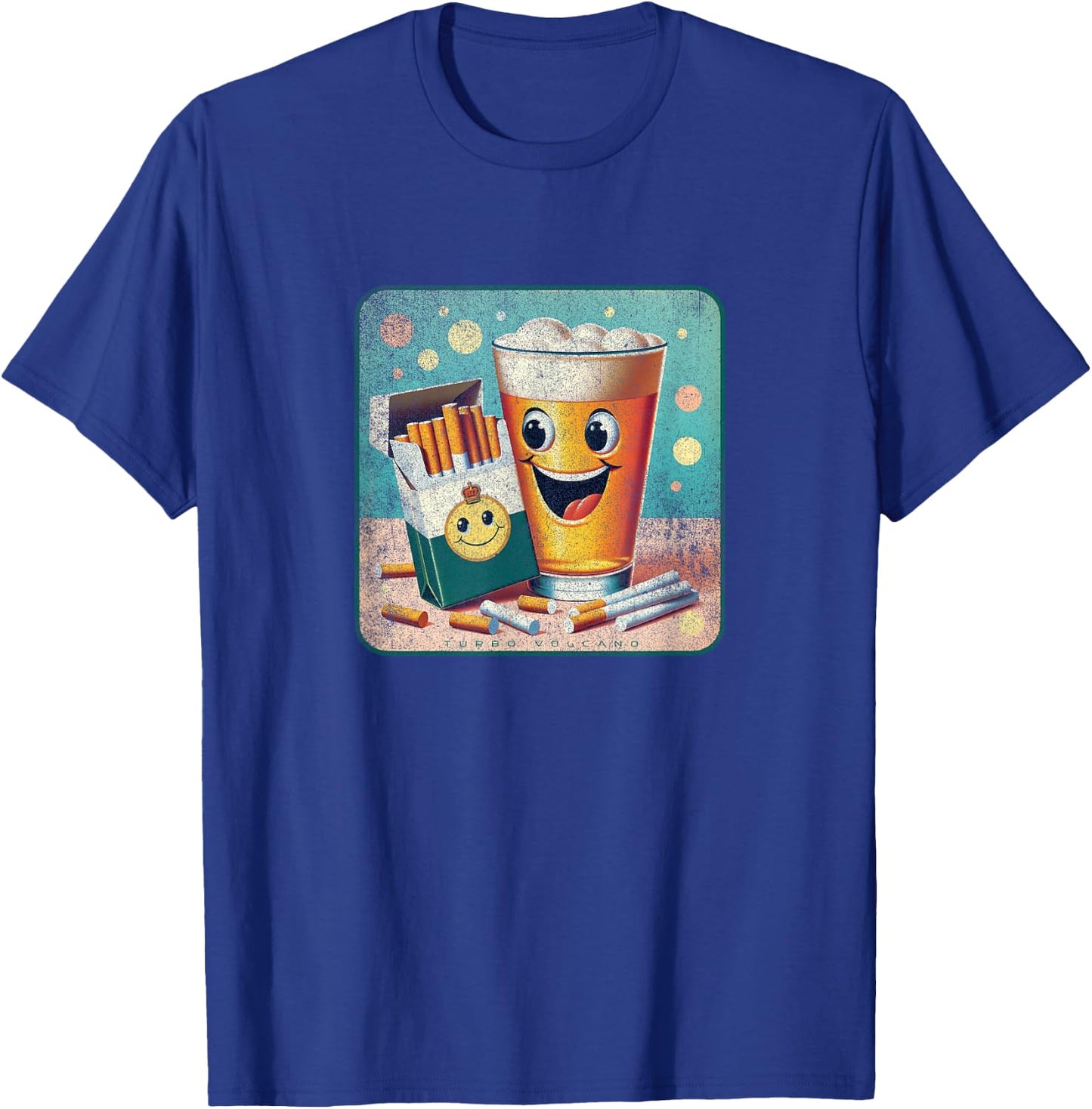 Happy Beer and Cigarettes Retro Advertising Design T-Shirt - T-Shirt | Royal