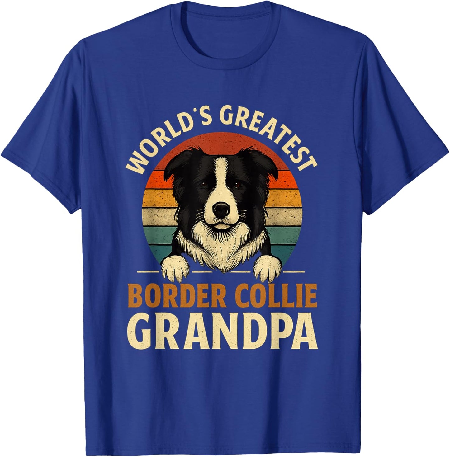 Border Collie Worlds Greatest Grandpa Retro Dog Lover T-Shirt - T-Shirt | Royal