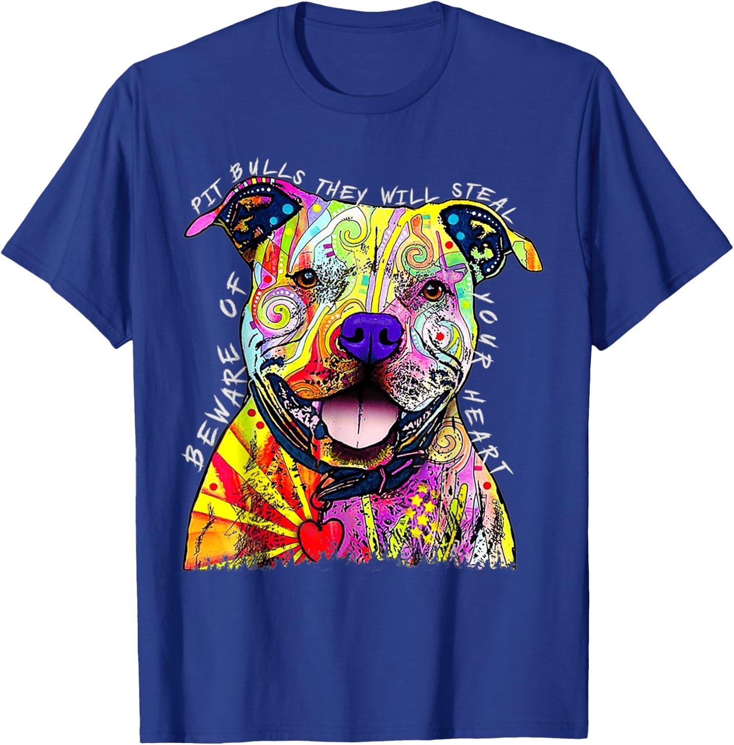 Funny Beware of Pit Bulls, Dean Russo Pitbull Original T-Shirt - T-Shirt | Royal