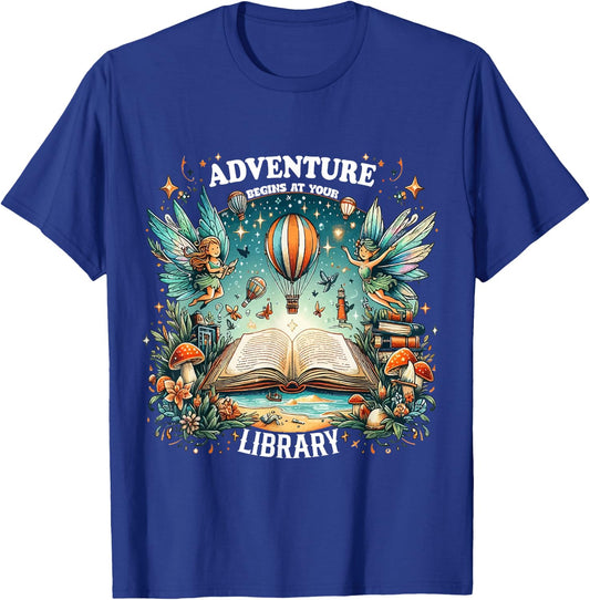 Adventure Begins at Your Library Summer fairies Reading 2024 Men Women T-Shirt - T-Shirt | Royal