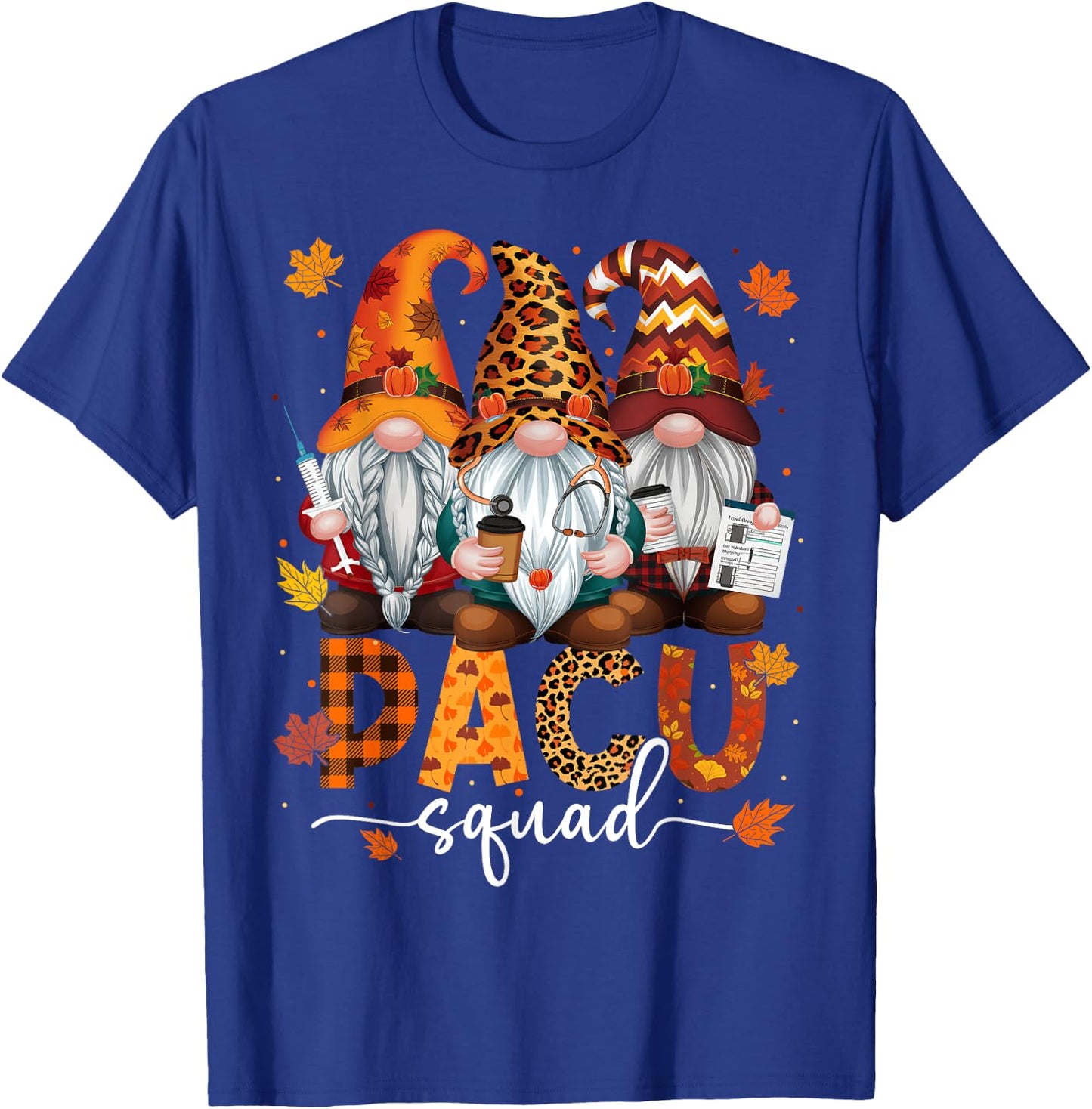PACU Squad Gnome Nurse Leopard Thanksgiving Stethoscope T-Shirt - T-Shirt | Royal