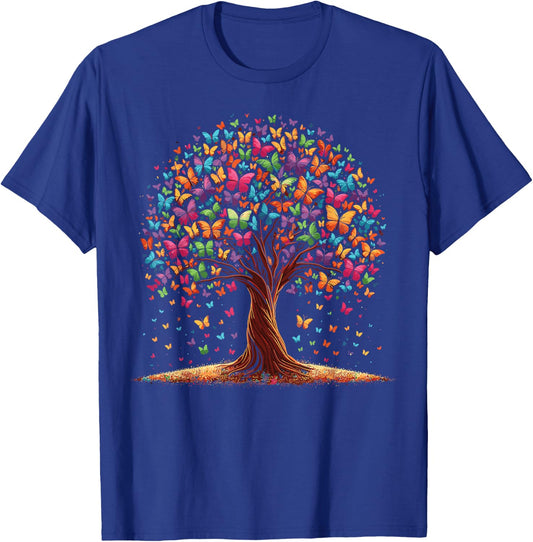 Vibrant Tree of Butterflies T-Shirt - T-Shirt | Royal
