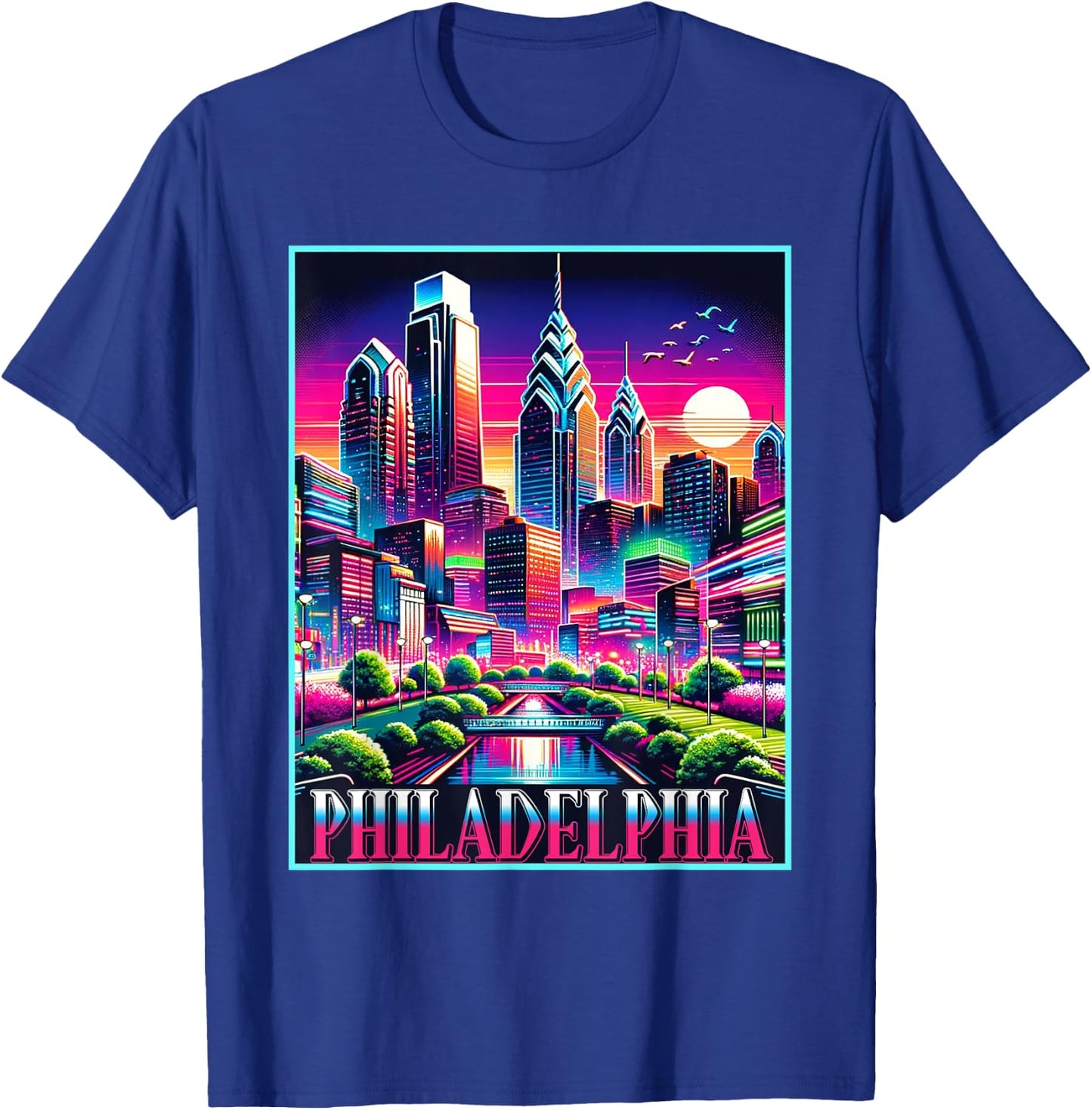 Philadelphia Pennsylvania Shirt 80s 90s Retro City Skyline T-Shirt - T-Shirt | Royal
