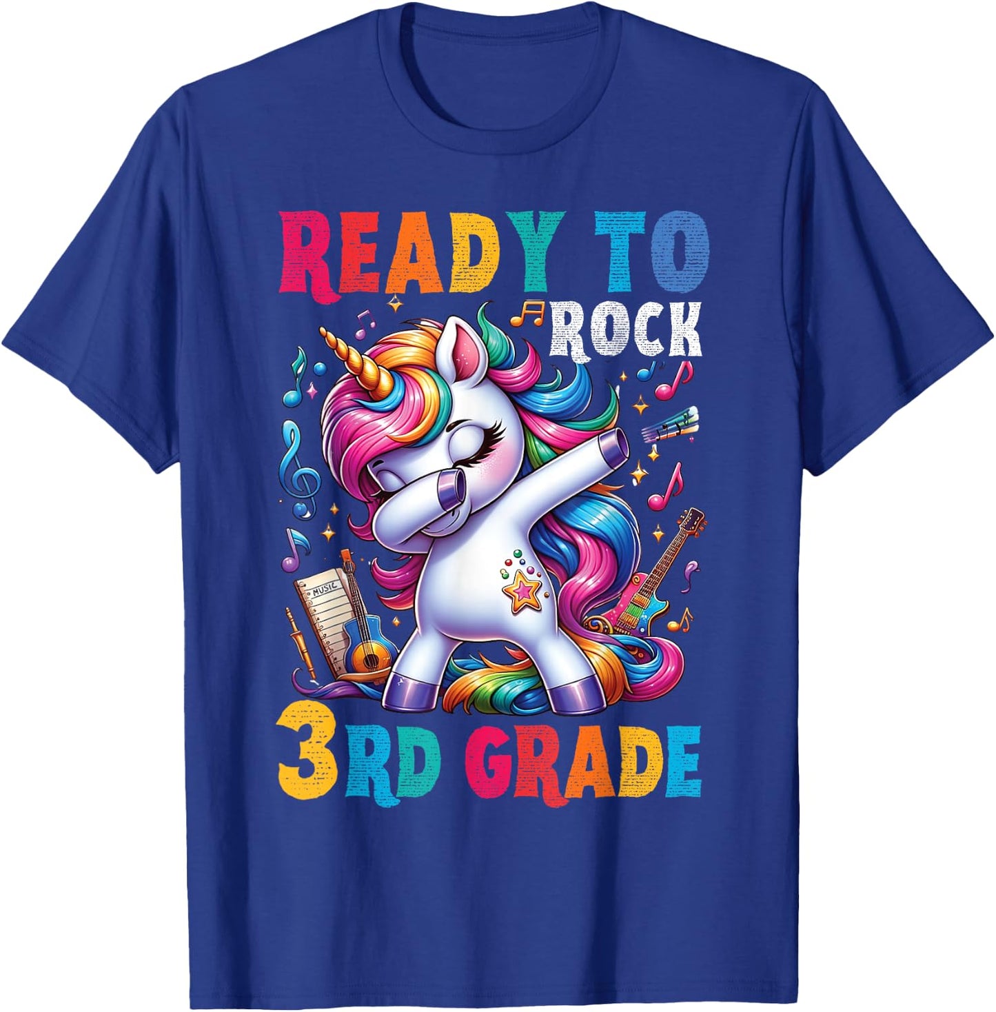 Student back to School 3rd grade Girls Musical Music Unicorn T-Shirt - T-Shirt | Royal