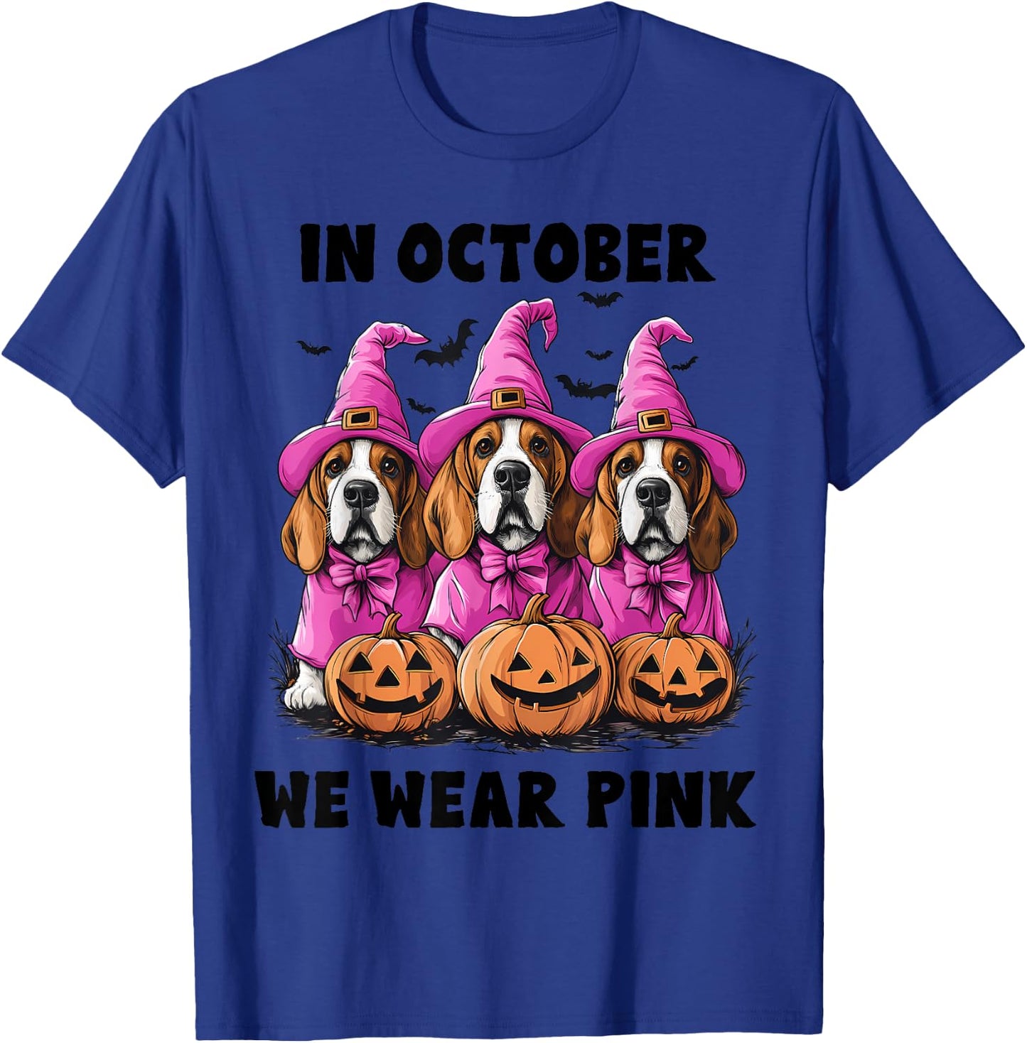 In October We Wear Pink Basset Hound Halloween Breast Cancer T-Shirt - T-Shirt | Royal