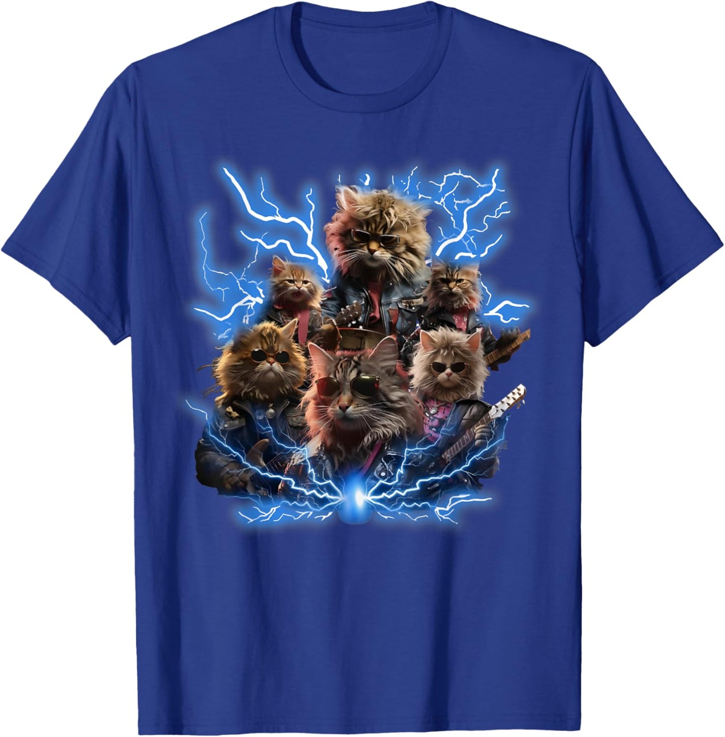 Cats Playing Guitar Retro Rock Music Band Women Kid T-Shirt - T-Shirt | Royal