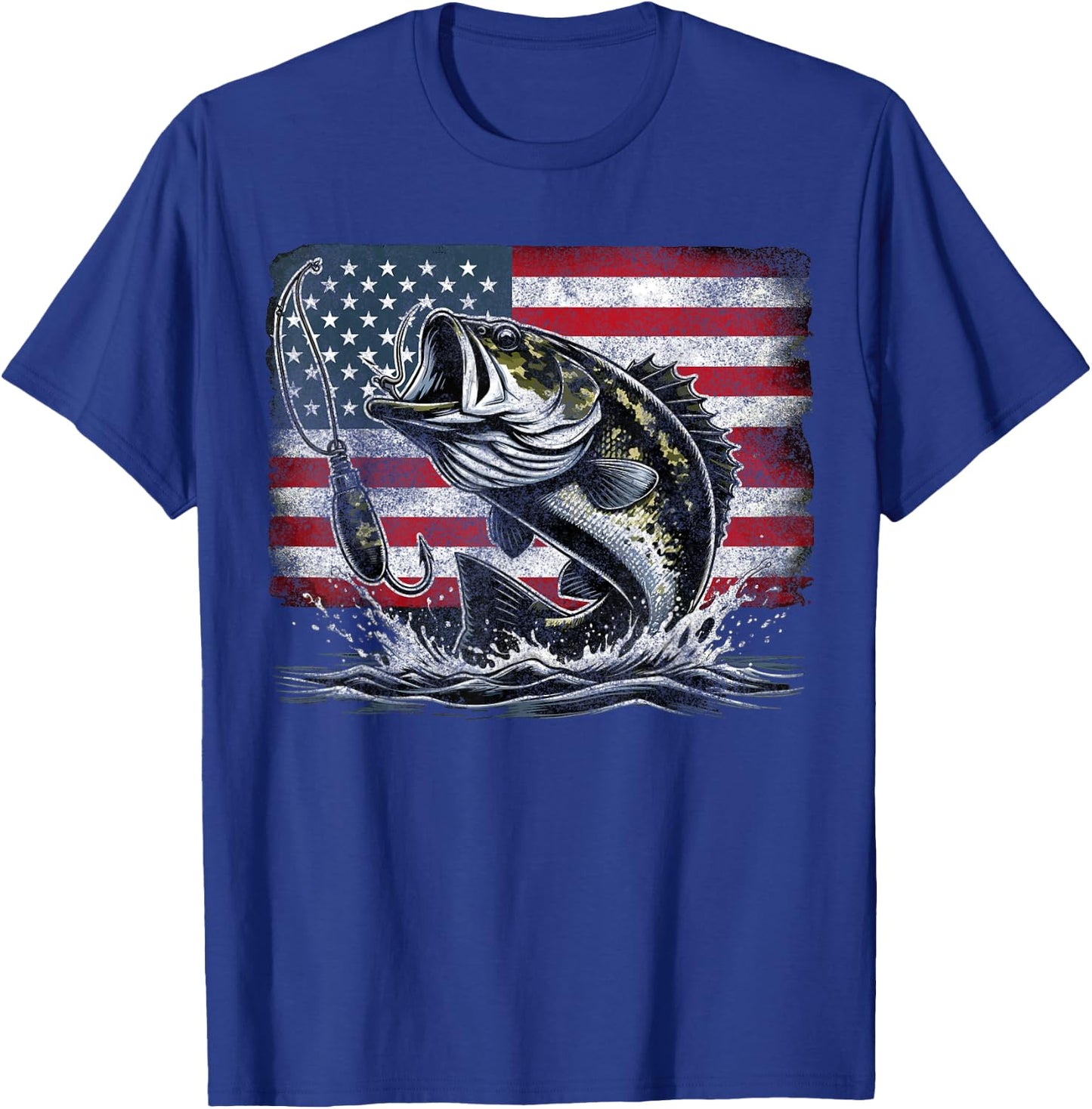 Fishing Retro American Flag Bass Fish Fisherman Camo T-Shirt - T-Shirt | Royal