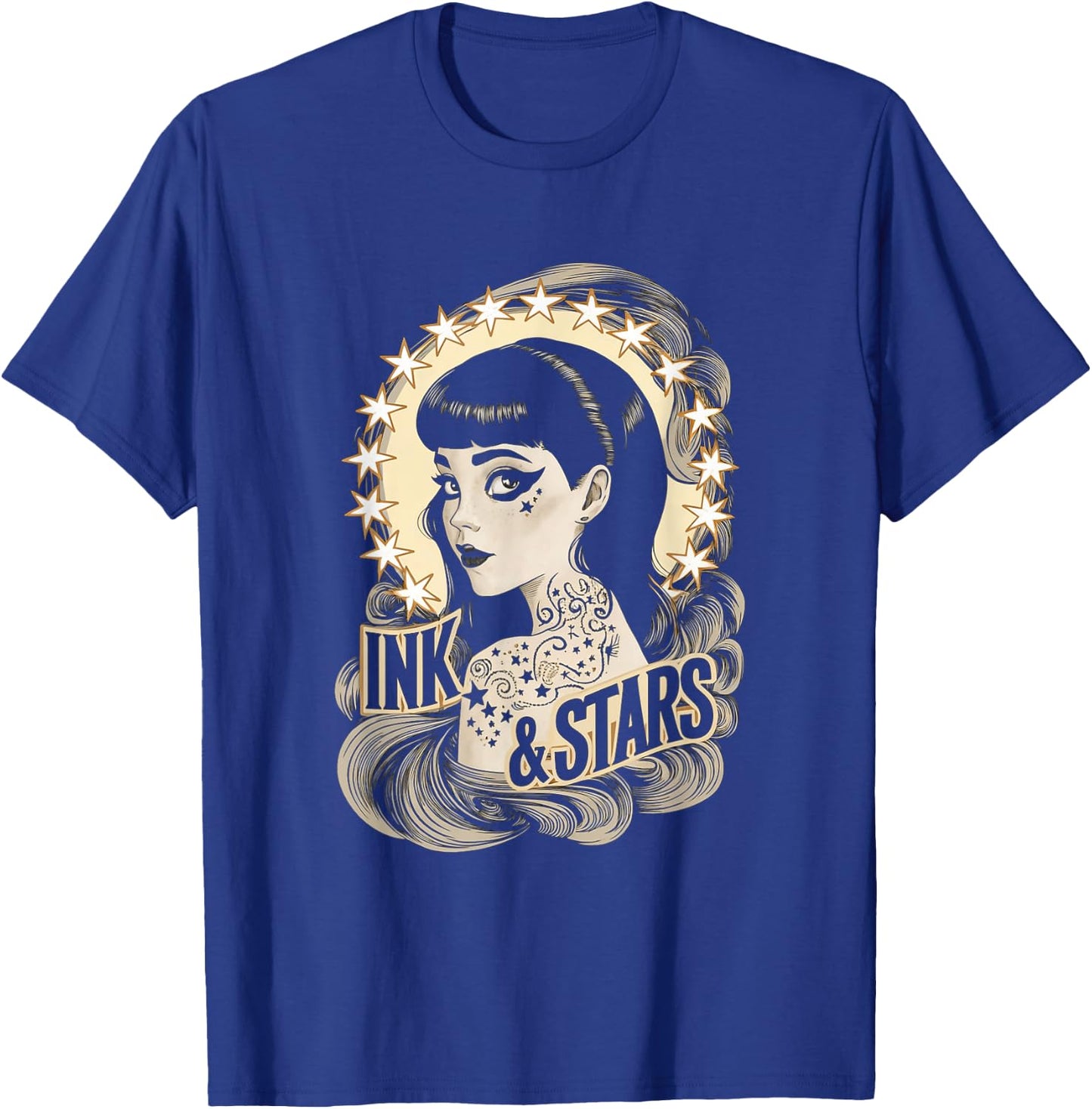 Vintage Tattoo Goth Girl Ink and Stars T-Shirt - T-Shirt | Royal