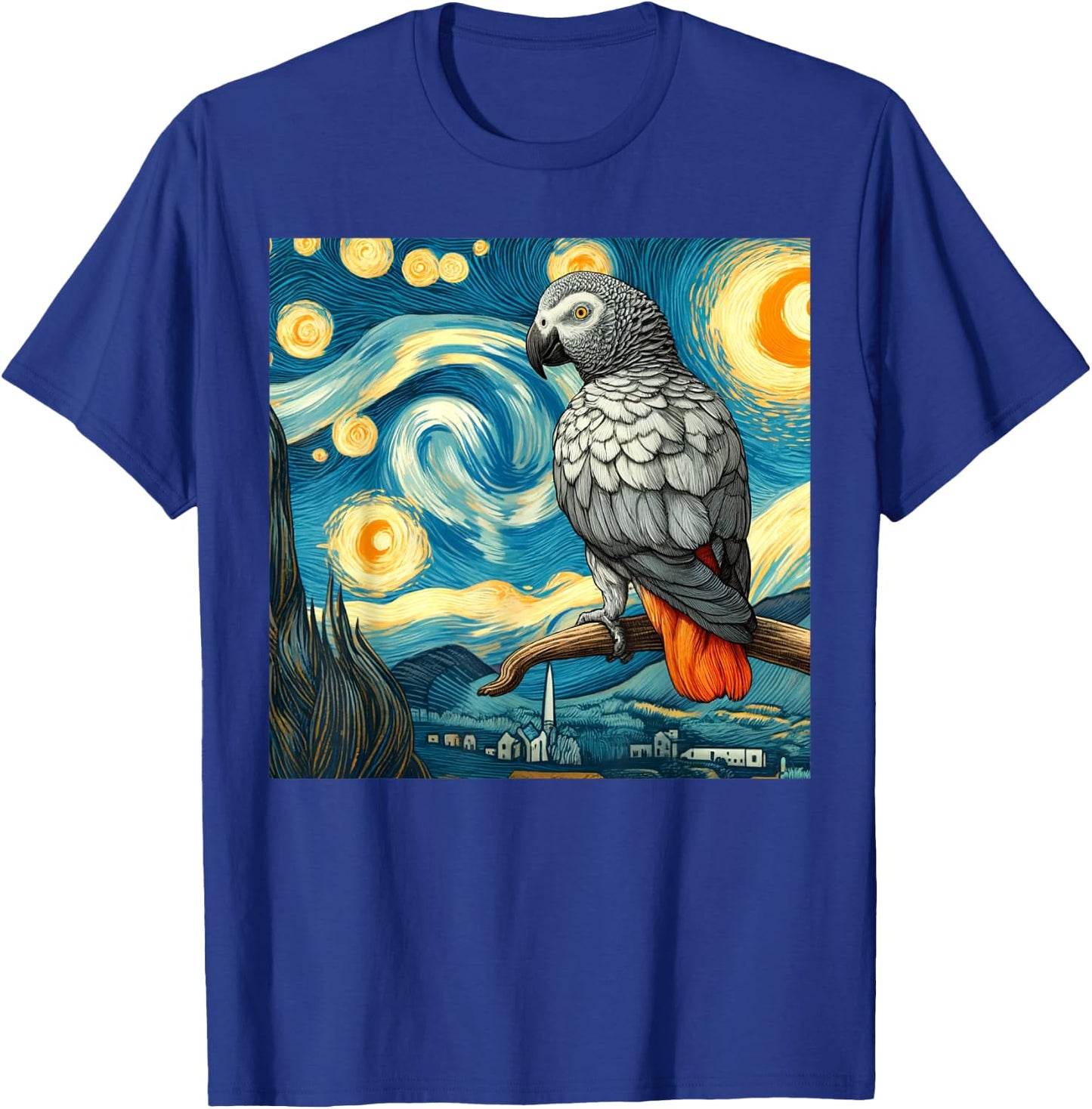 African Grey Parrot Owner Bird Lover Starry Night Van Gogh T-Shirt - T-Shirt | Royal