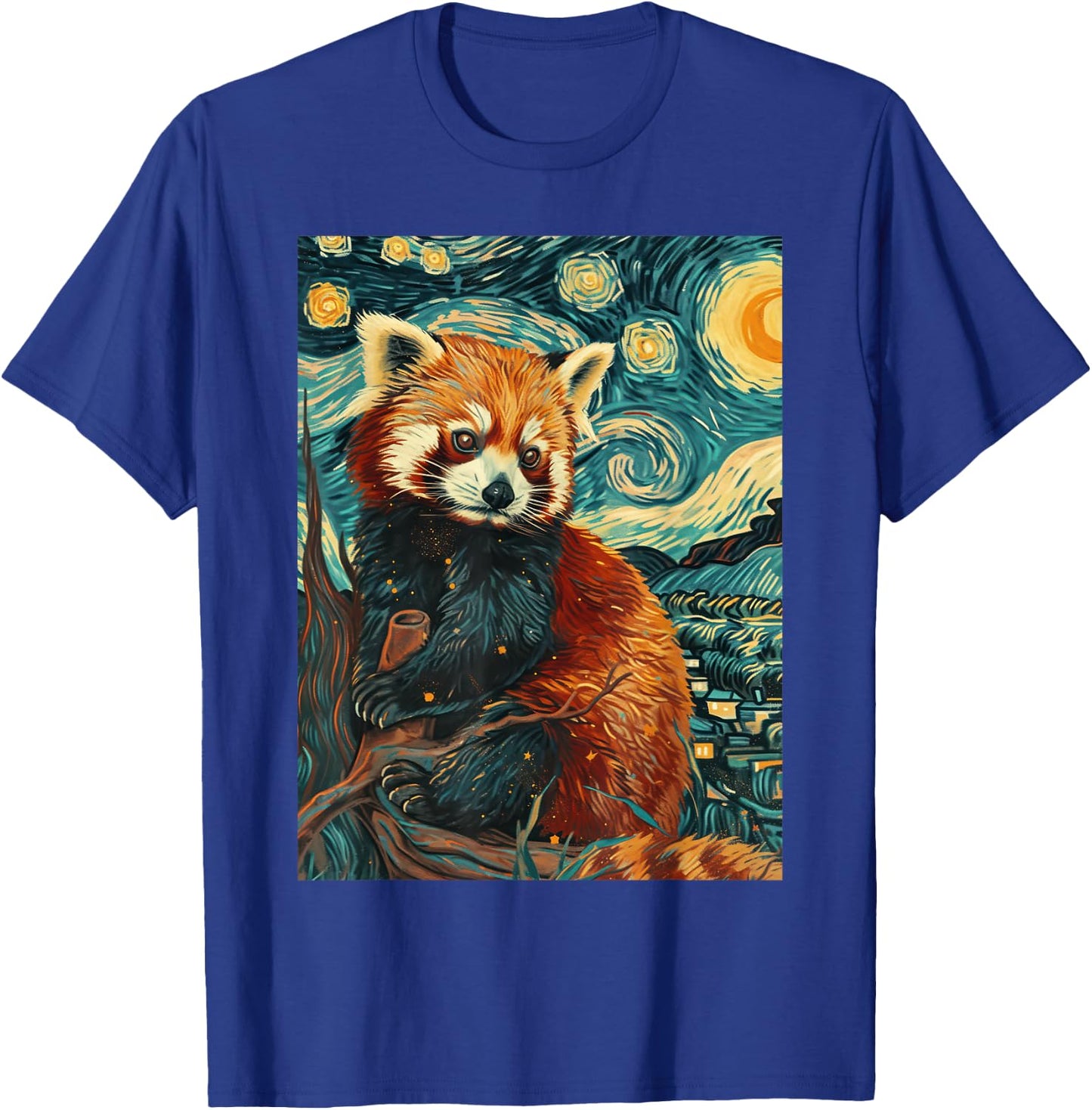 Red Panda Starry Night Van Gogh Graphic T-Shirt - T-Shirt | Royal