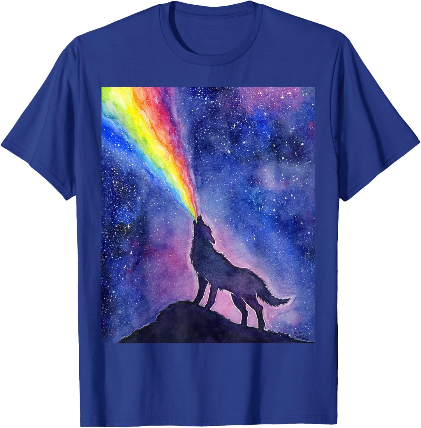 Wolf Howling Rainbow in Space T-Shirt - T-Shirt | Royal