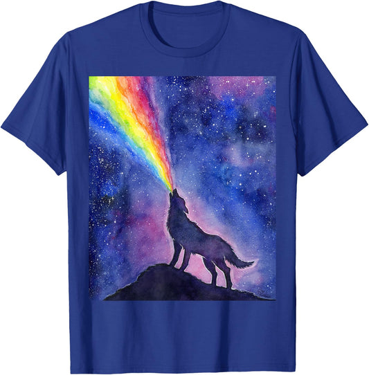 Wolf Howling Rainbow in Space T-Shirt - T-Shirt | Royal