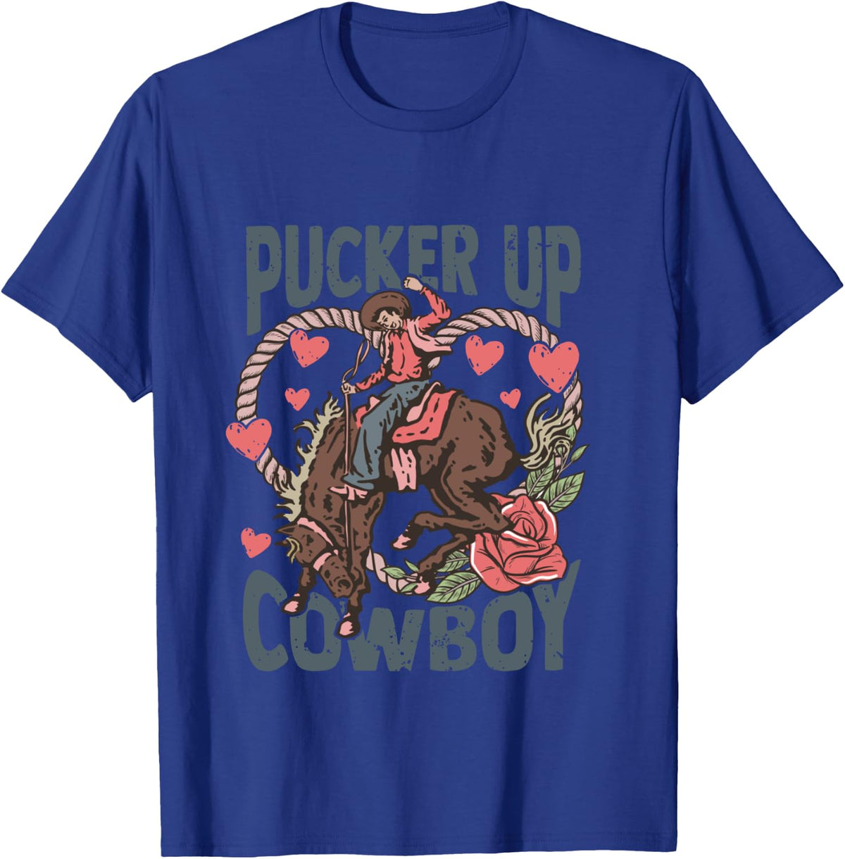Pucker Up Cowboy Retro Groovy Howdy Valentines Cowboy Hat T-Shirt - T-Shirt | Royal