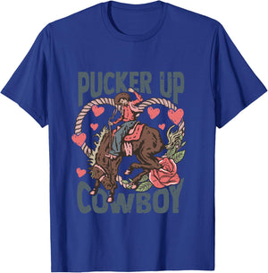 Pucker Up Cowboy Retro Groovy Howdy Valentines Cowboy Hat T-Shirt - T-Shirt | Royal