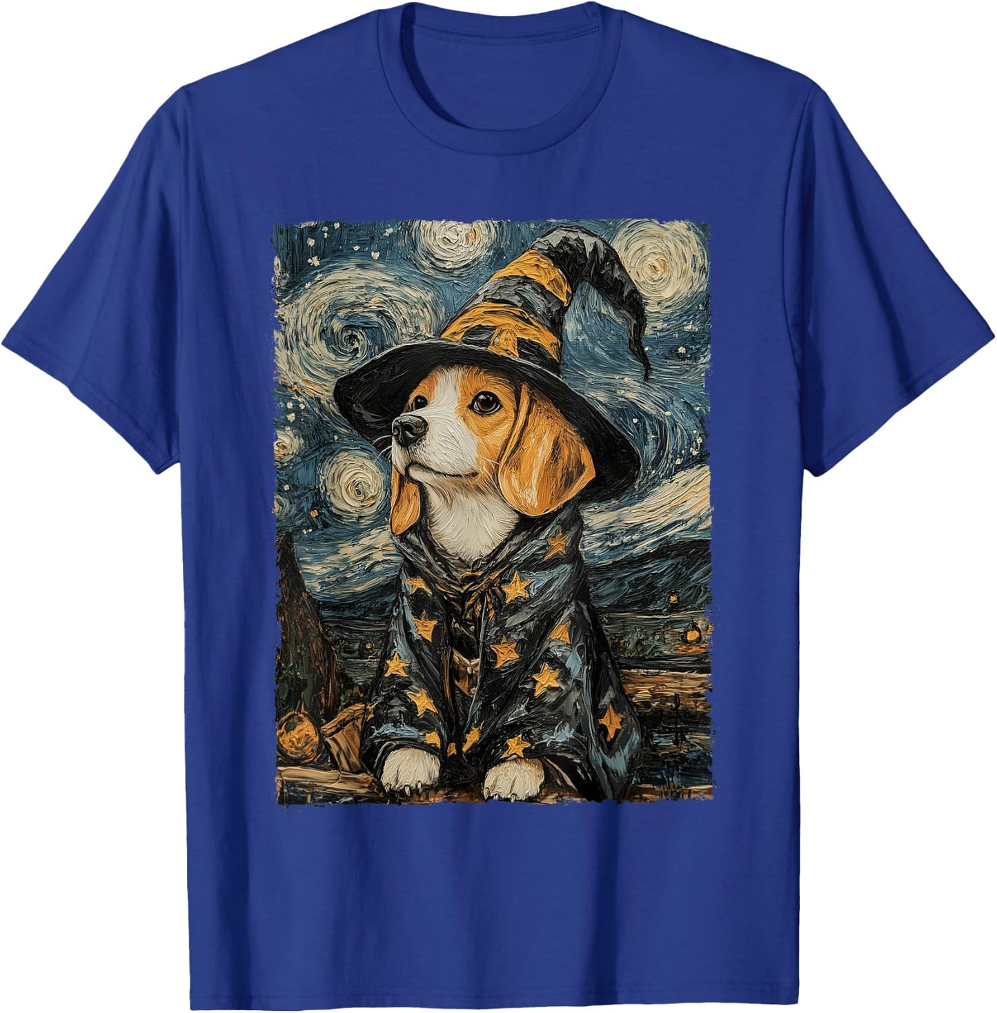 Beagle Witch Costume Painting Starry Night Dog T-Shirt - T-Shirt | Royal