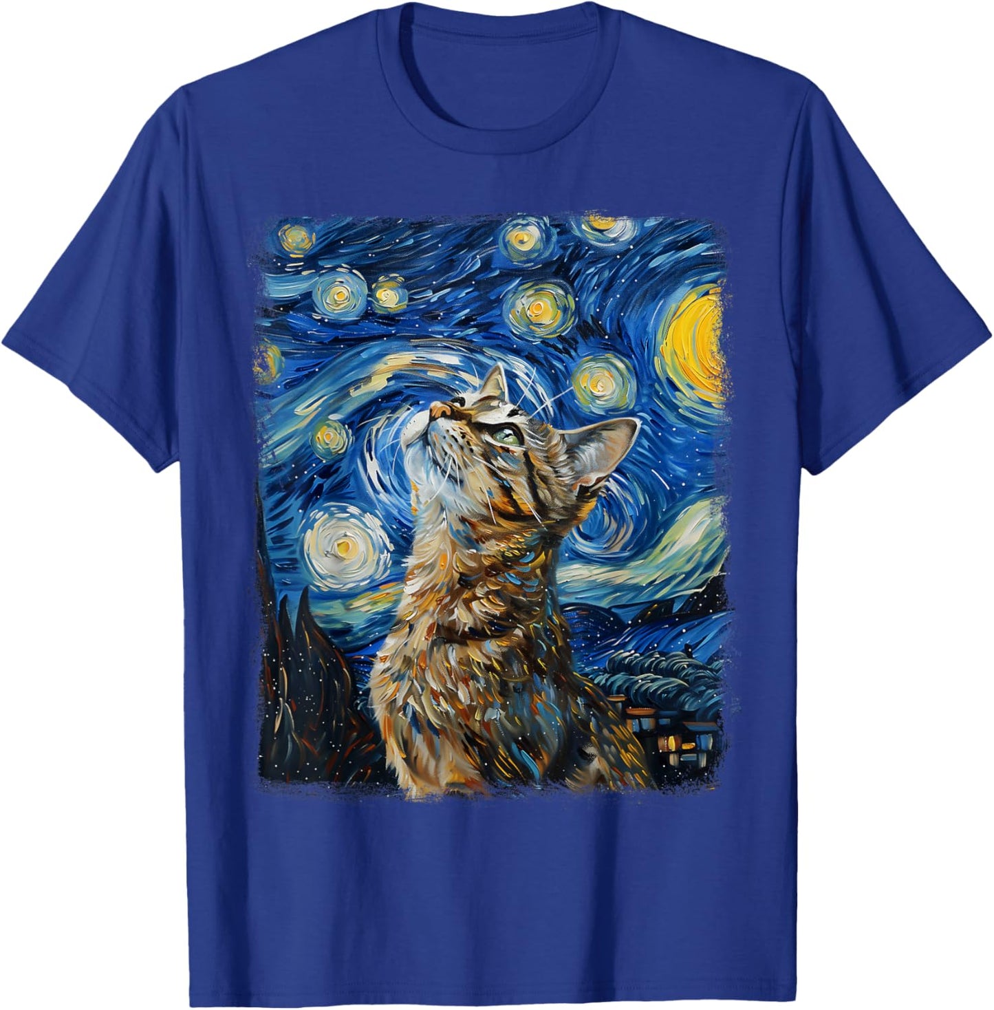 Tabby Cat Orange Cat Starry Night Painting T-Shirt - T-Shirt | Royal