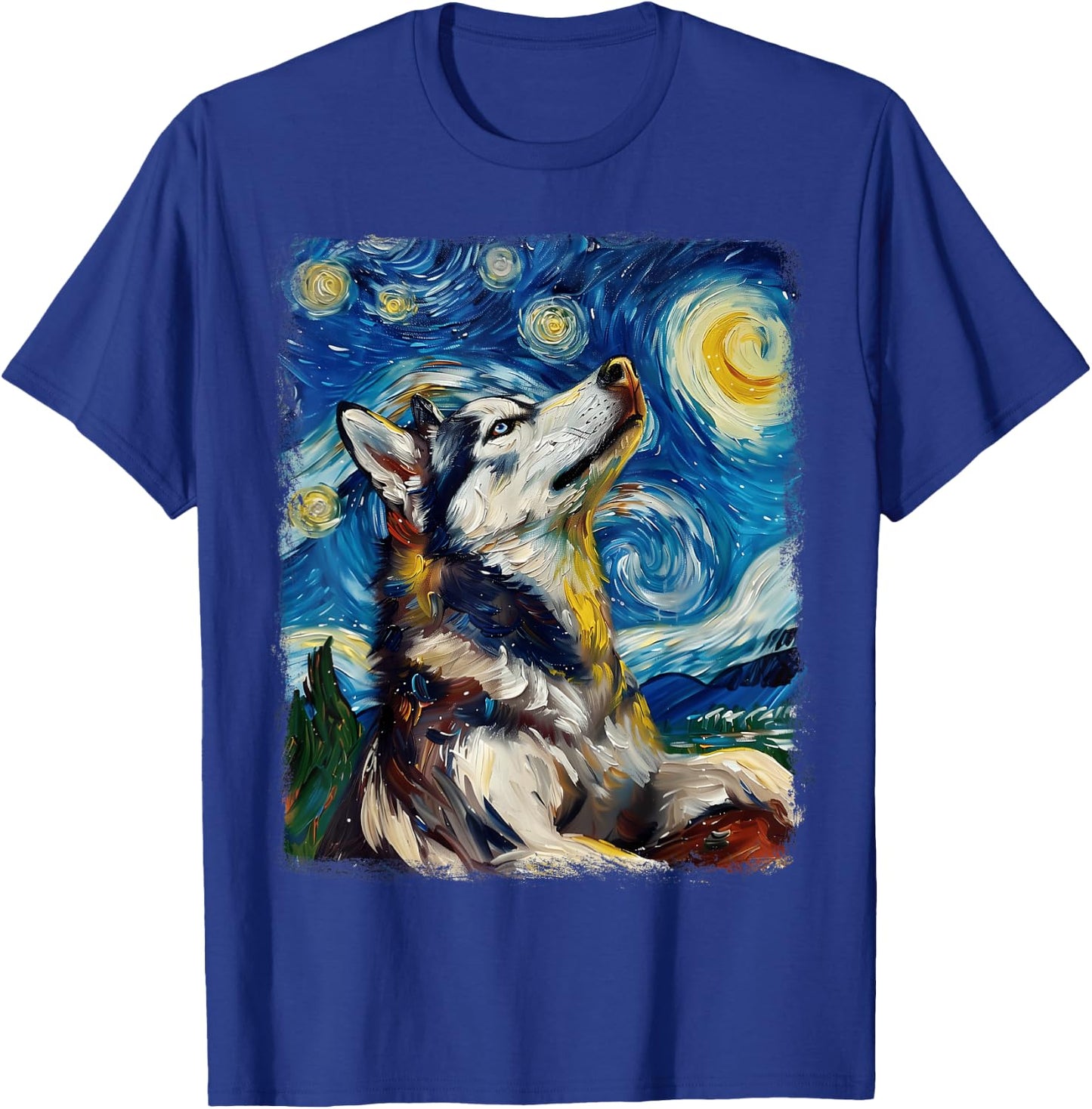Siberian Husky Dog Starry Night Painting T-Shirt - T-Shirt | Royal