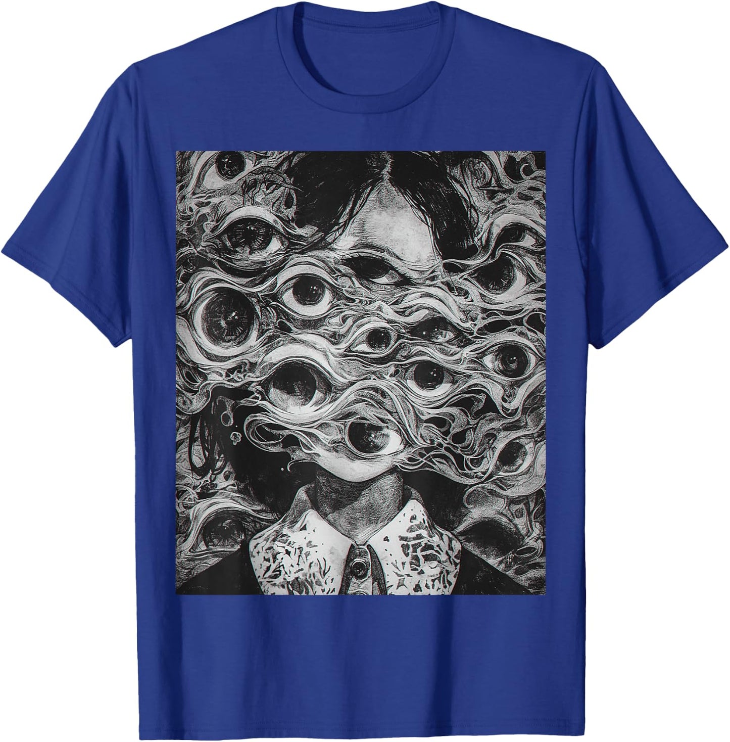 Creepy manga Girl Scary Eyes Horror Halloween Frightening T-Shirt - T-Shirt | Royal