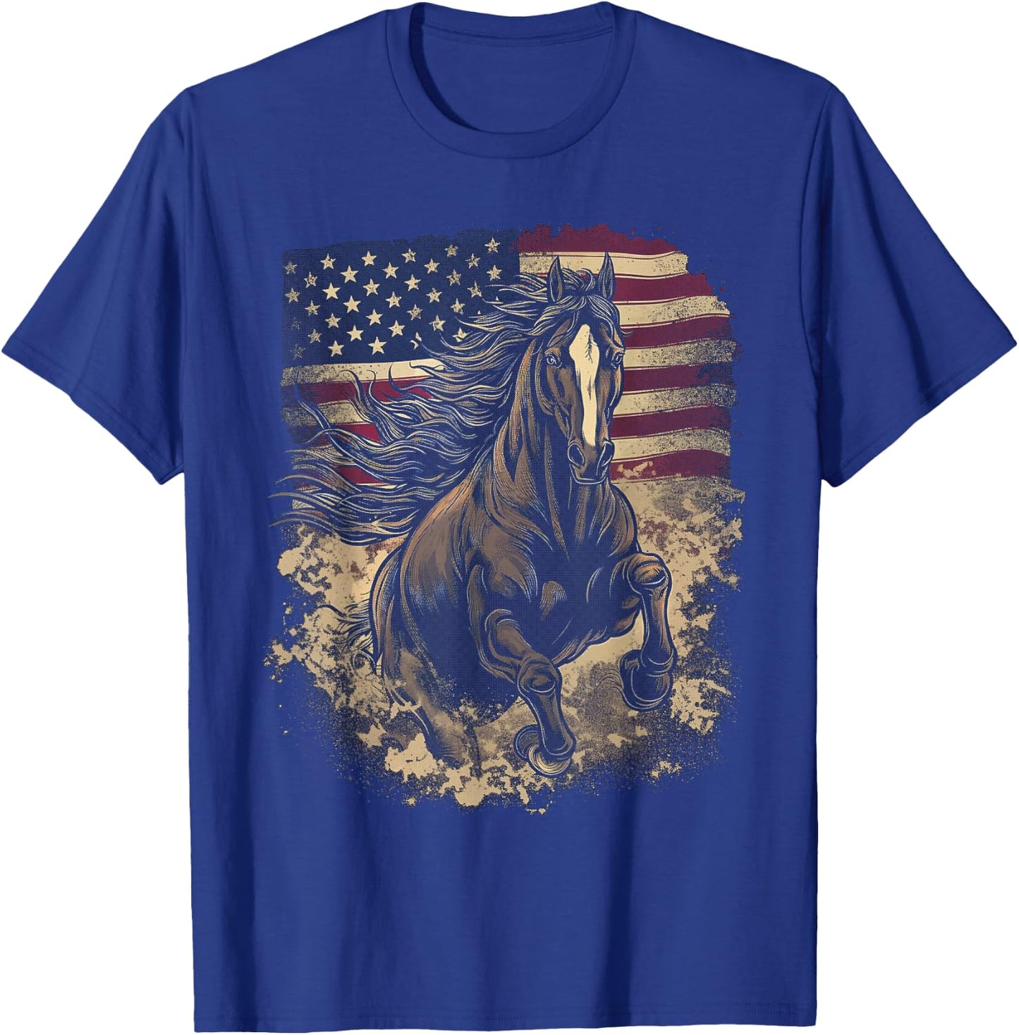 Patriotic Horse American Flag Horseback Riding Western Farm T-Shirt - T-Shirt | Royal