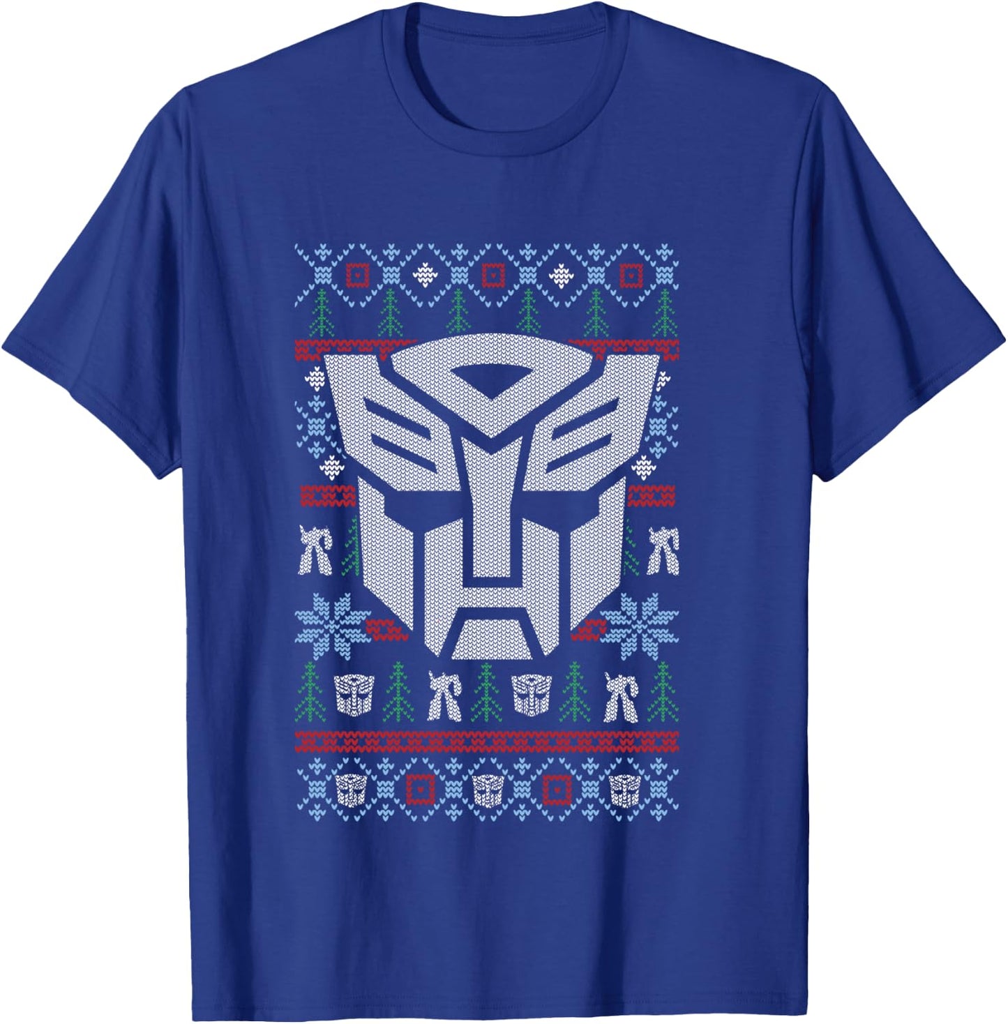 Transformers Christmas Autobots Retro Ugly Sweater Style T-Shirt - T-Shirt | Royal