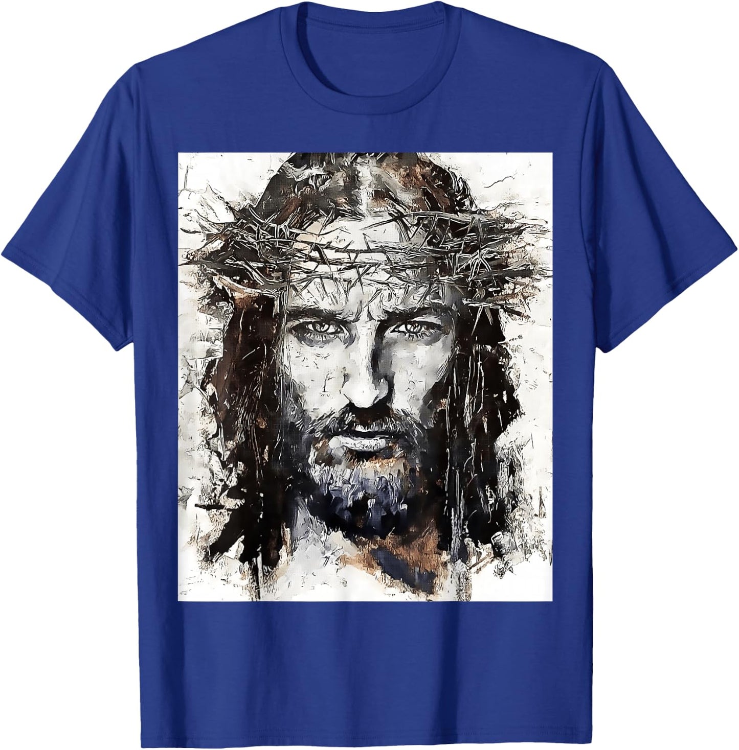 Vintage Art Face Of Jesus On A Cross With Crown Of Thorns T-Shirt - T-Shirt | Royal