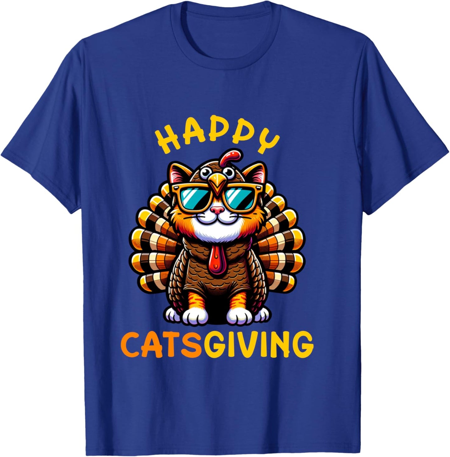 Happy Catsgiving Thanksgiving Funny Turkey Cat T-Shirt - T-Shirt | Royal