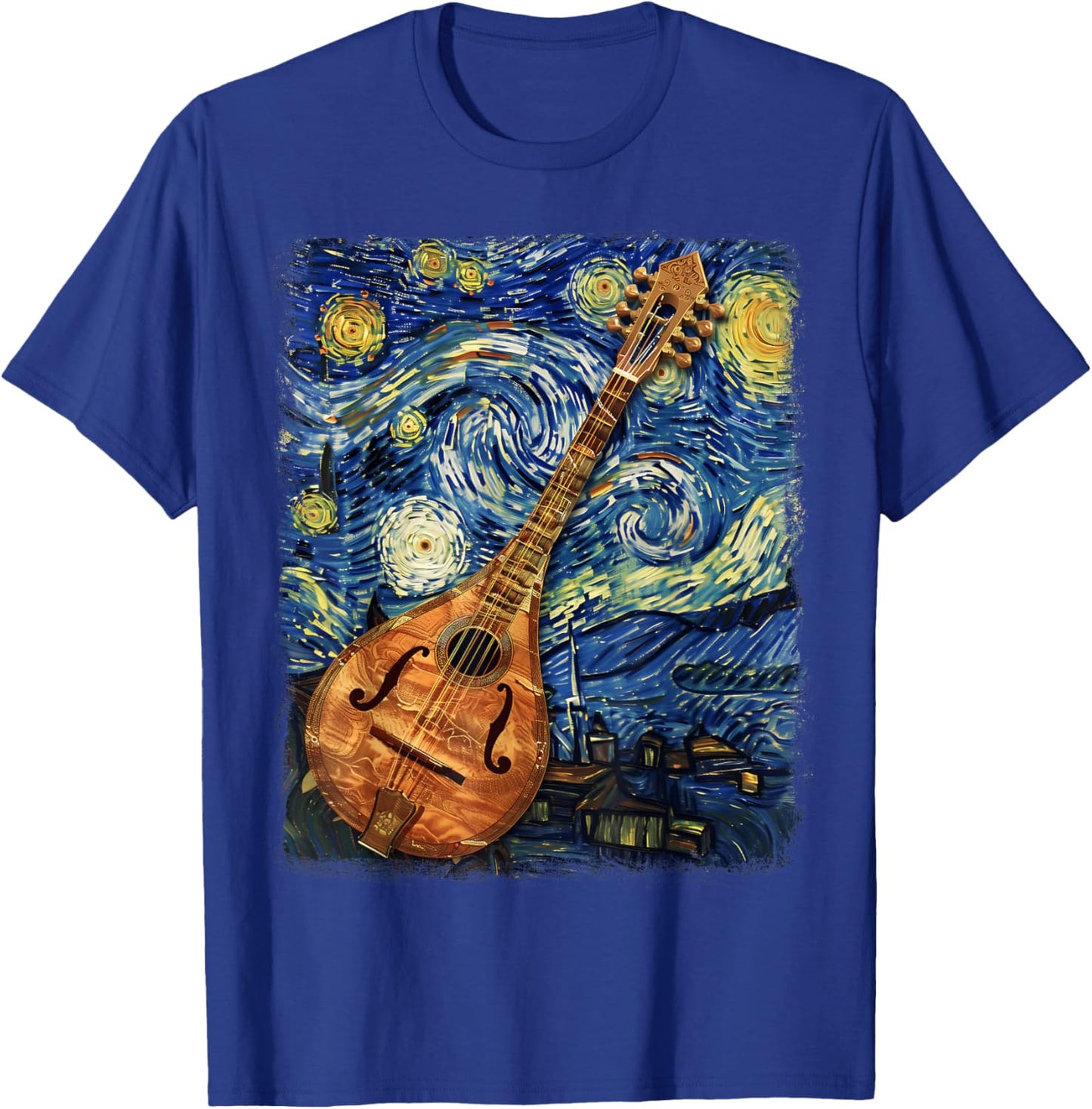 Mandolin Mandolinist Instrument Starry Night Painting T-Shirt - T-Shirt | Royal