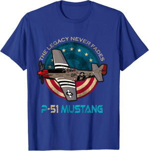 P-51 Mustang American WW2 Fighter Airplane Vintage USA Flag T-Shirt - T-Shirt | Royal