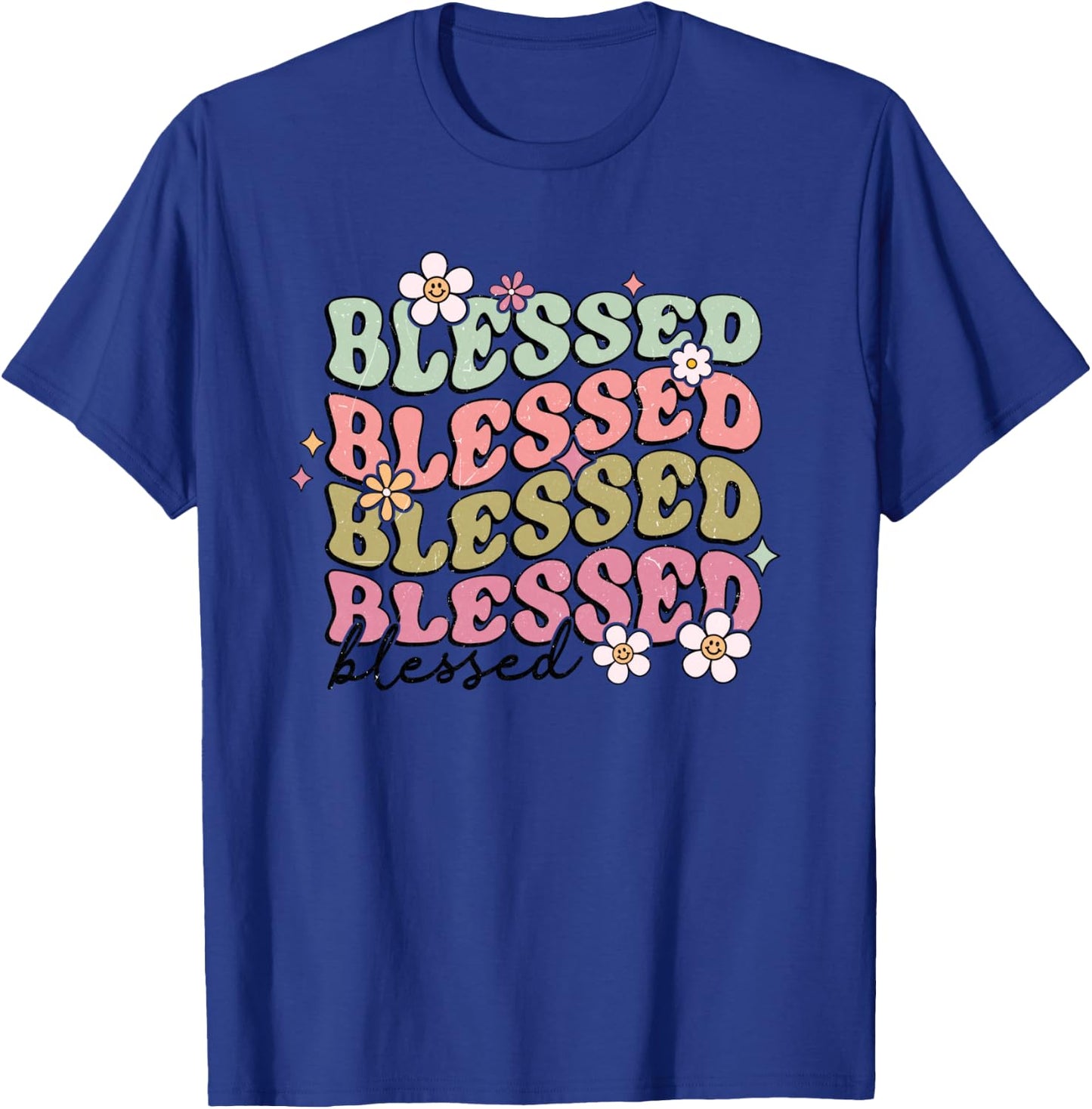 Retro Boho Blessed Religious Jesus Bible Graphic Christian T-Shirt - T-Shirt | Royal