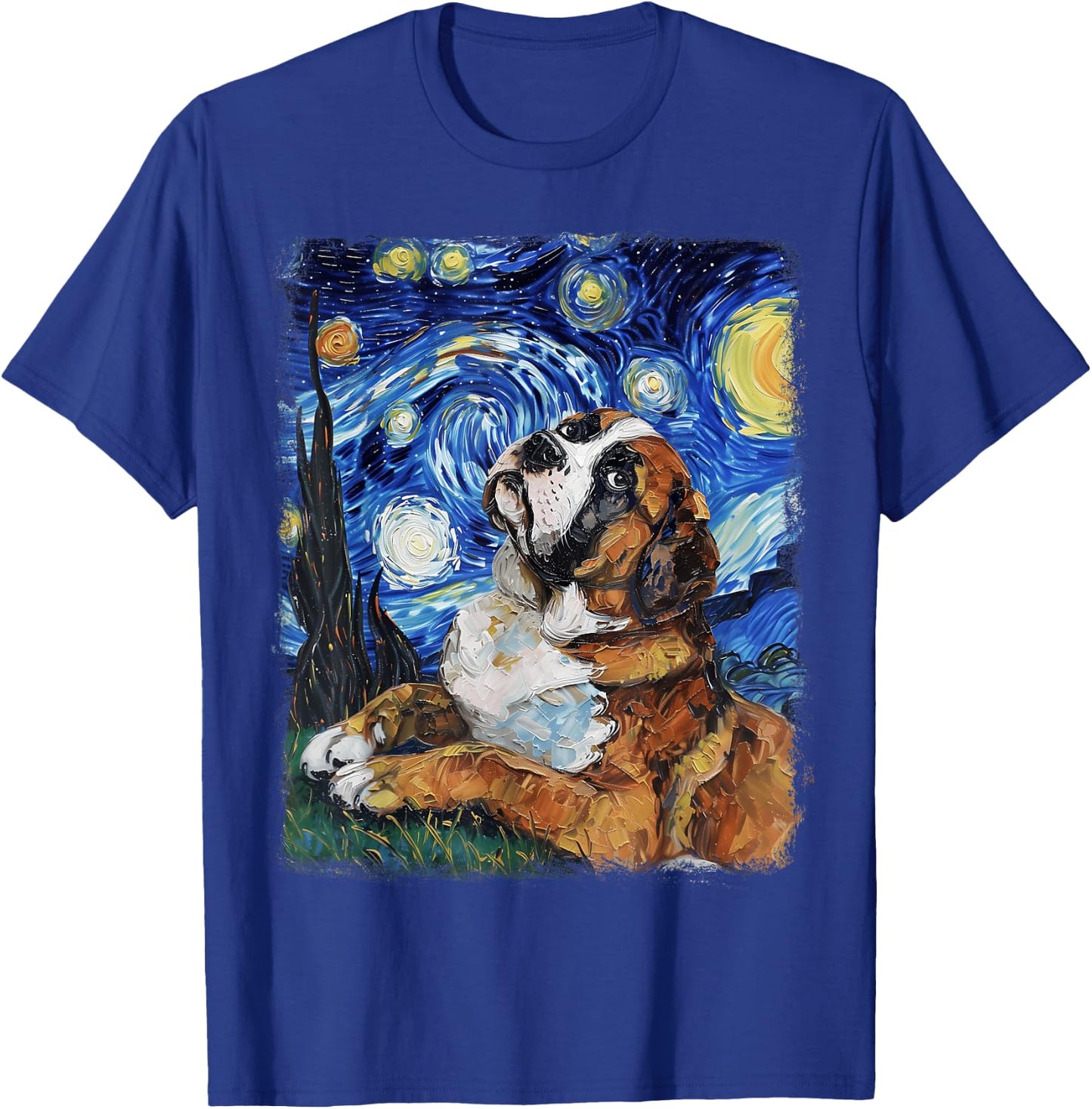 St. Bernard Dog Starry Night Painting T-Shirt - T-Shirt | Royal