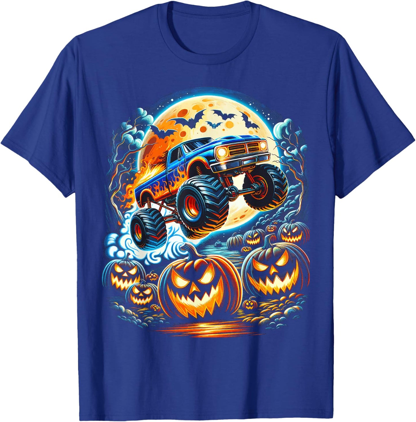 Halloween Monster Truck Jack O Lantern Boy Trick Treat T-Shirt - T-Shirt | Royal